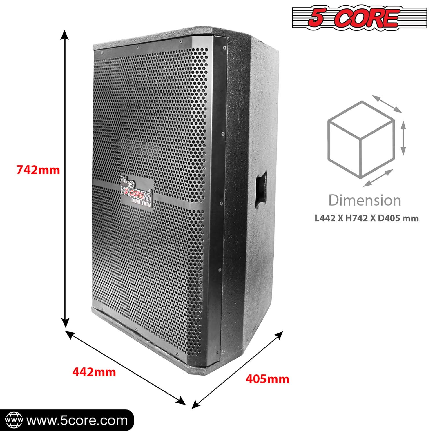 5Core Portable Cabinet PA DJ Speaker System 15" 2000W Passive 2 Way Loudspeaker  Full Range Audio