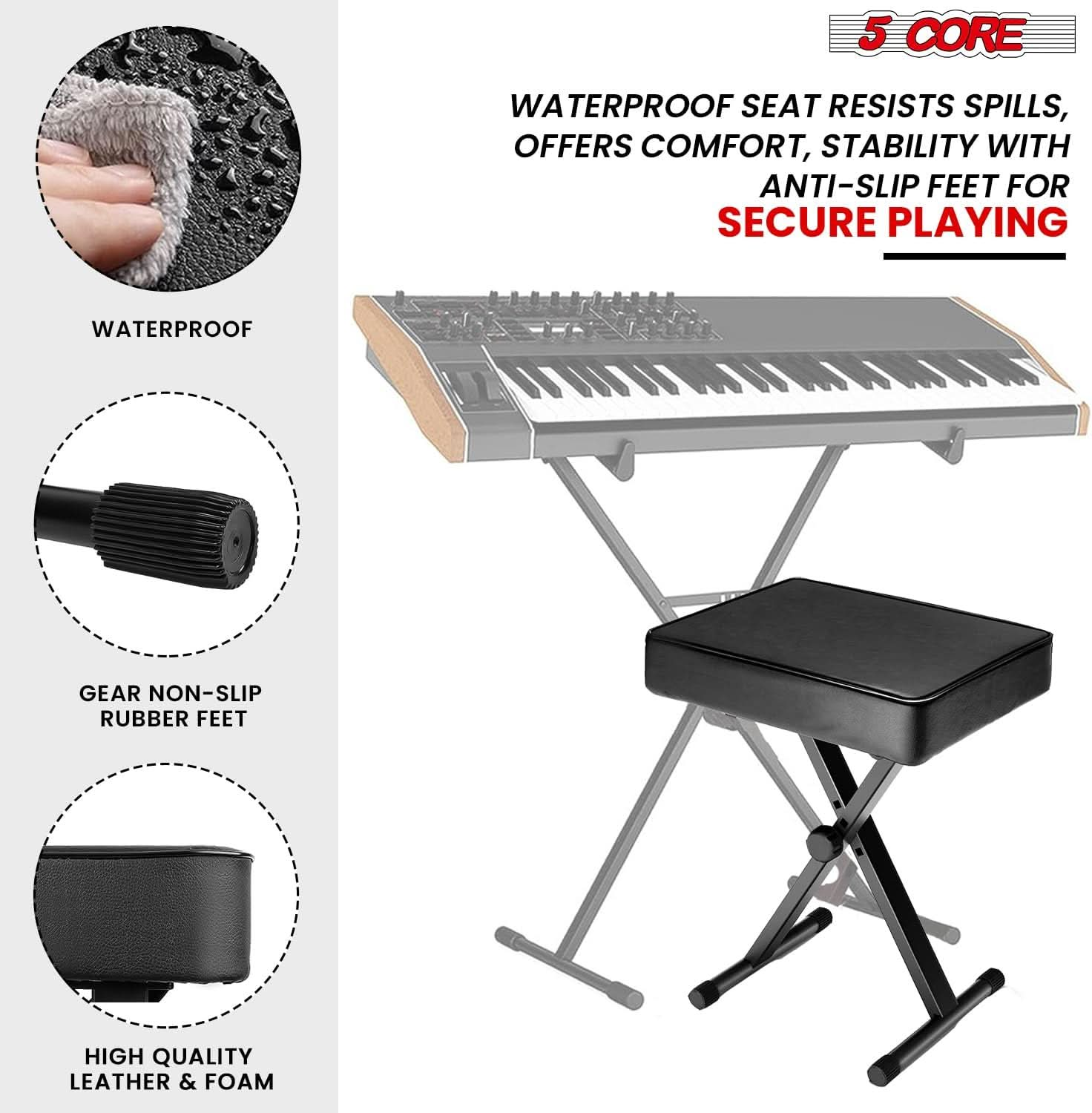 5Core Keyboard Stand Adjustable z Style Piano Riser + Keyboard Piano Bench