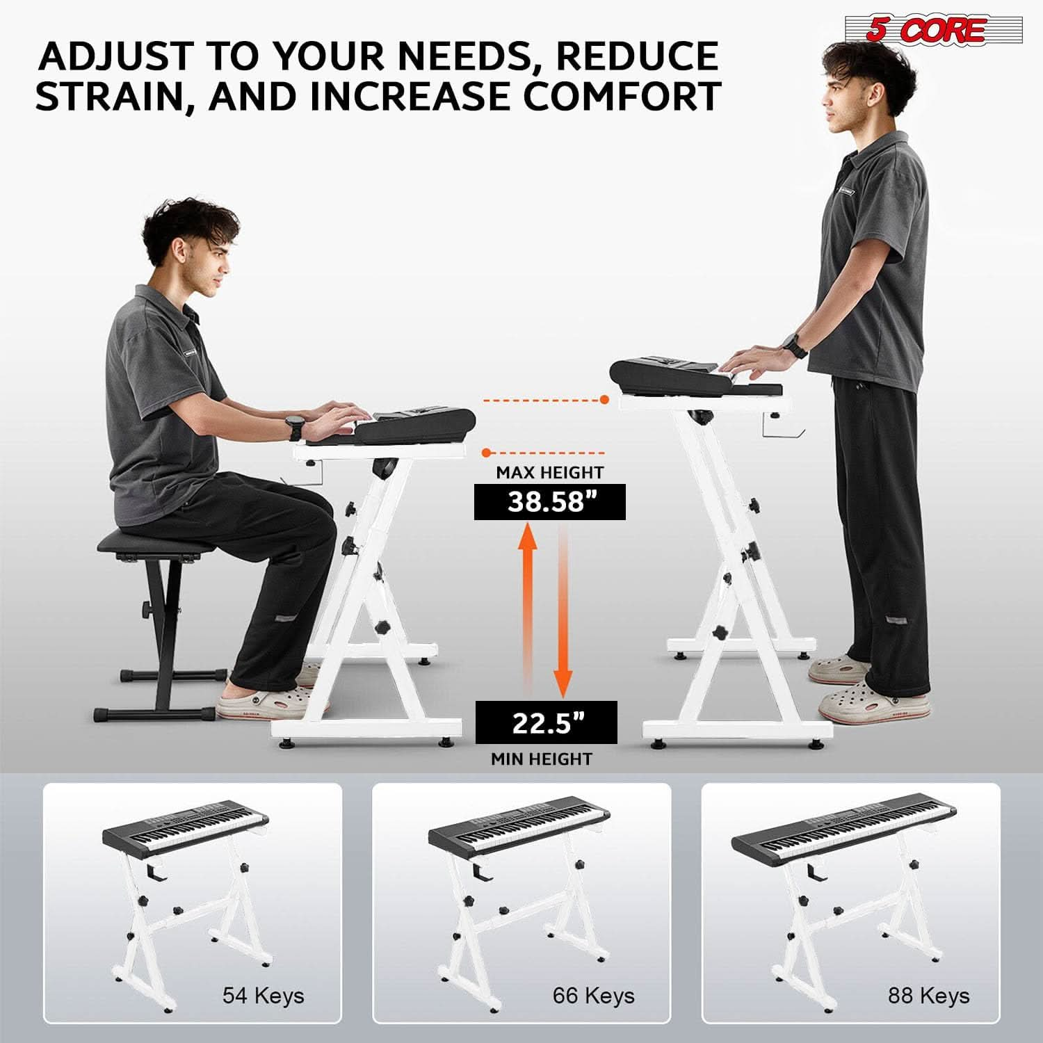 5Core Keyboard Stand Adjustable z Style Piano Riser + Keyboard Piano Bench