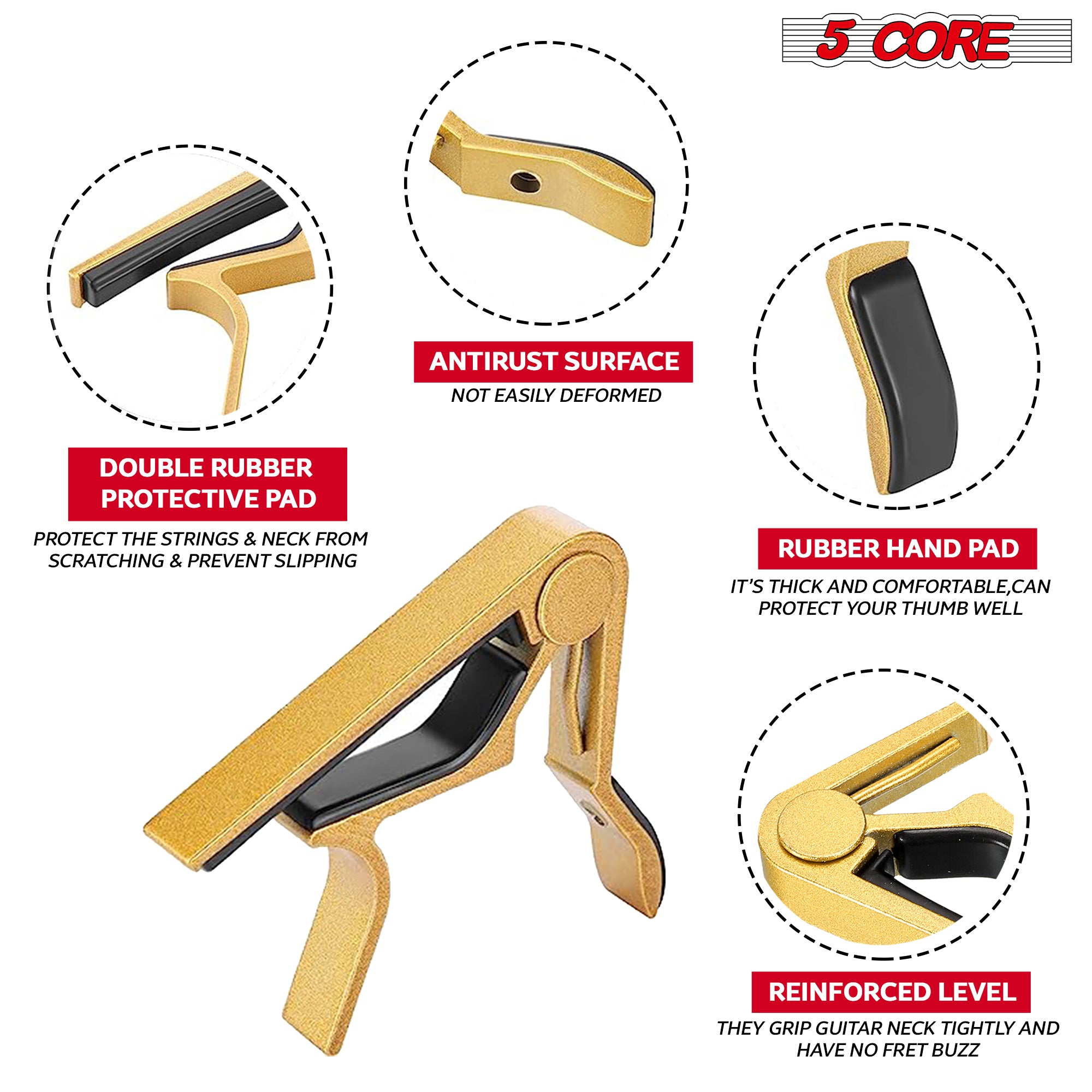 5 Core Guitar Capo 4 Pack 6 String Kapo Universal Clamp w Soft Padding for Acoustic Electric Guitars