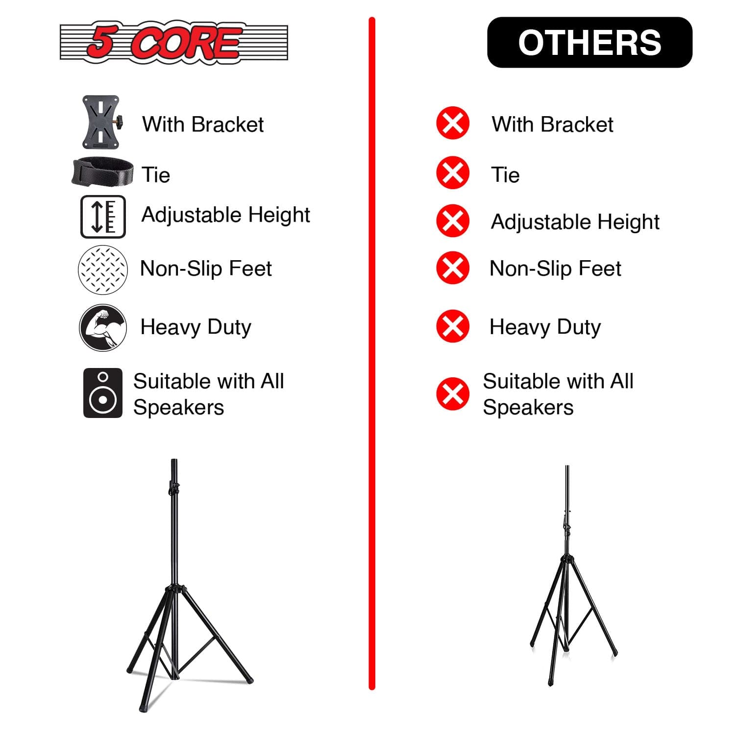 5Core Speaker Stand Tripod Tall Adjustable 72 Inch DJ Pole Mount Studio Monitor Stands Yellow