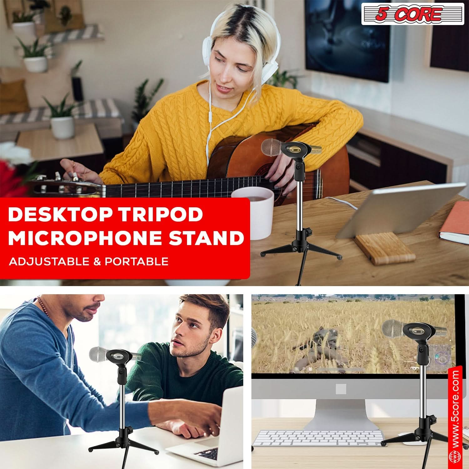 5 Core Mic Holder: Tripod Desk Stand for Universal Desktop