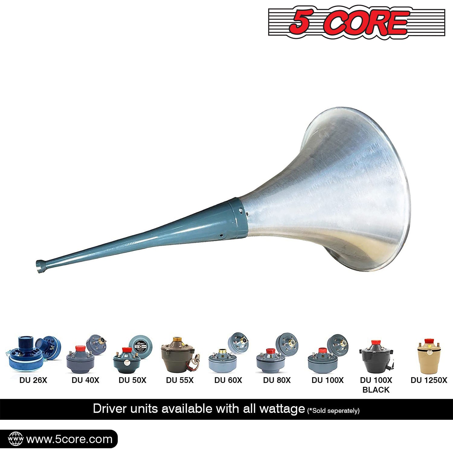 5Core PA Speaker Trumpet  Reflex Horn Throat 24" Aluminum Body  Support Most Compression Driver