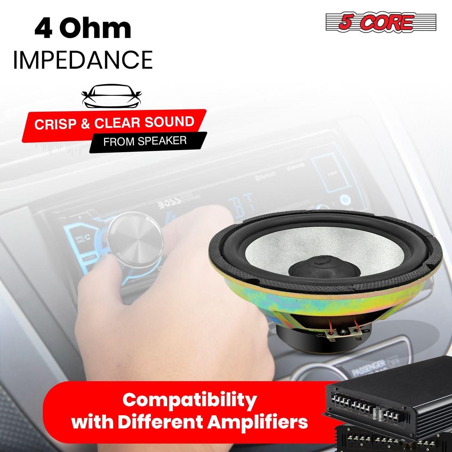 5Core 8 Inch Subwoofer Speaker 900 W Amplified Car Bass Sub Woofer 4 Ohm Audio System 2 PCS