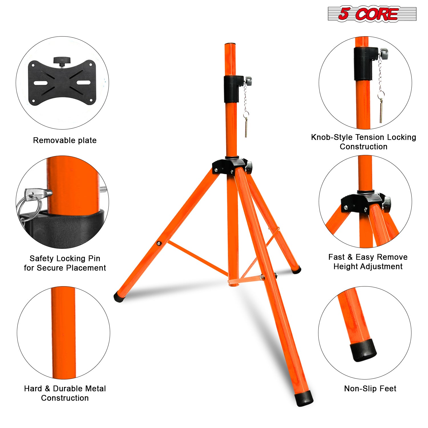 5Core Speaker Stand Tripod Floor Short Adjustable DJ Studio Monitor Stands Pole Mount ORANGE