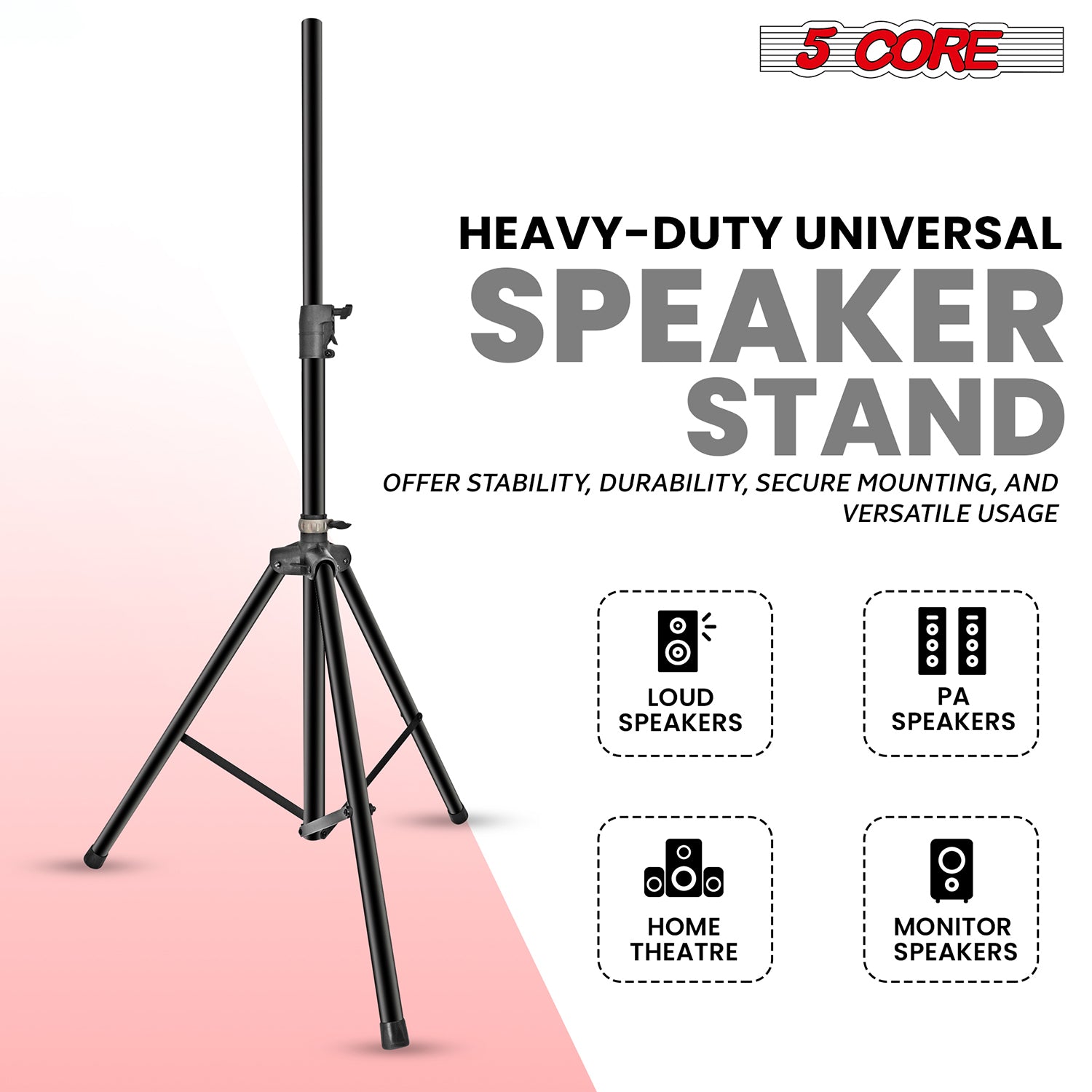 5 Core Speaker Stand Tripod Floor Air Lowering Tall Adjustable 35mm DJ Studio Monitor Pole Mount 1 2 Pc