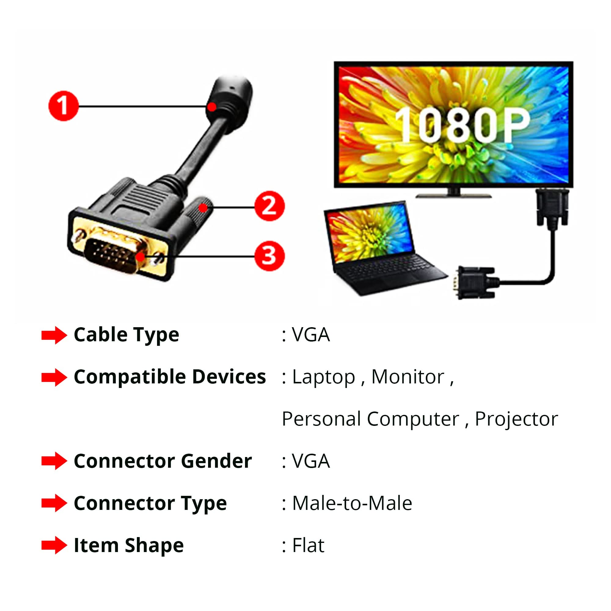 Specifications of the VGA extension cord