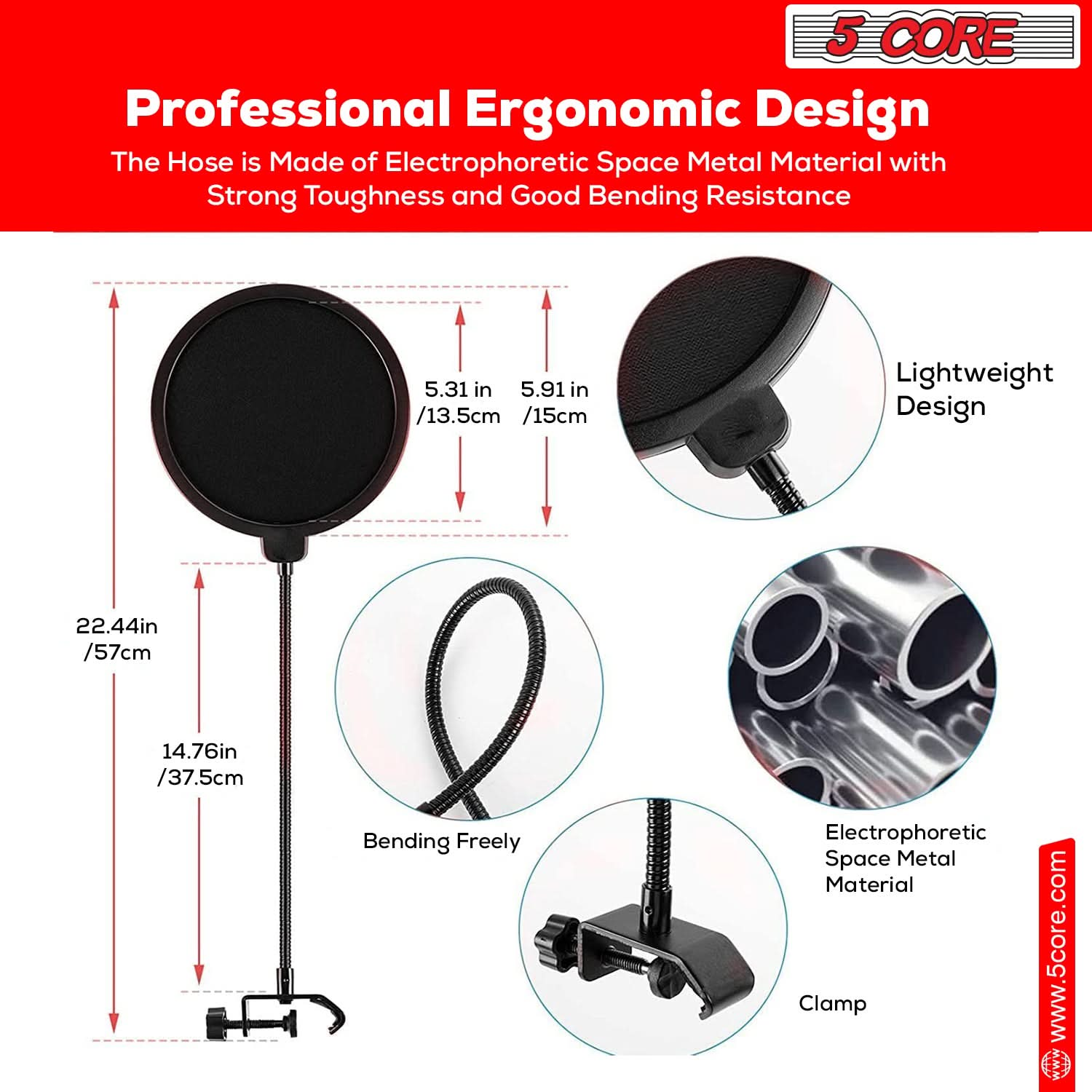 5Core Recording Microphone Podcast Bundle Professional Condenser Cardioid Mic Kit w Boom Arm