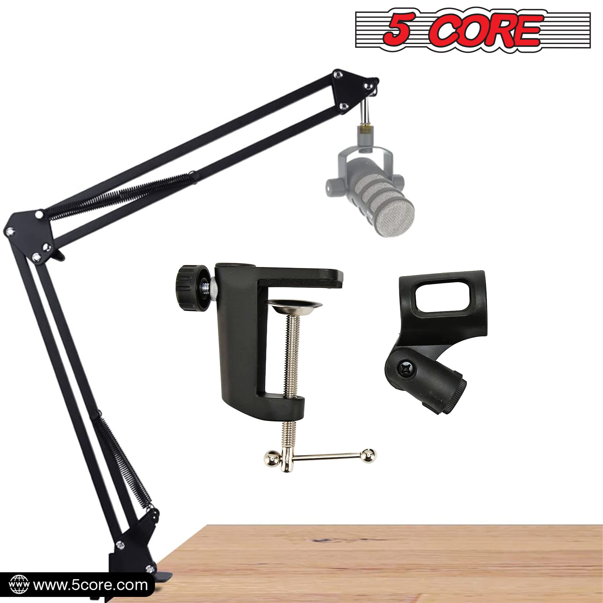 5 Core Microphone Arm Desk Mic Holder Stand Black Adjustable Microphone Arm Desk Mount 360° Rotatable And Foldable Scissor Mounting -MS ARM BLK