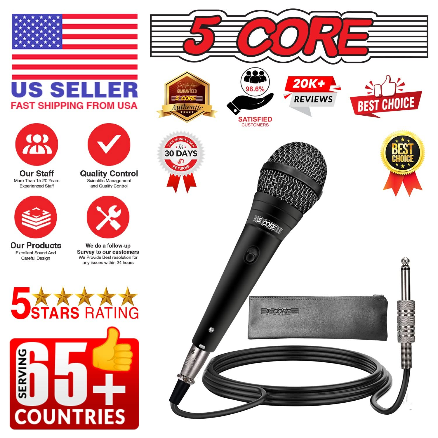 5Core Handheld Dynamic Microphone + Tripod Sheet Music Stand With Mic Holder