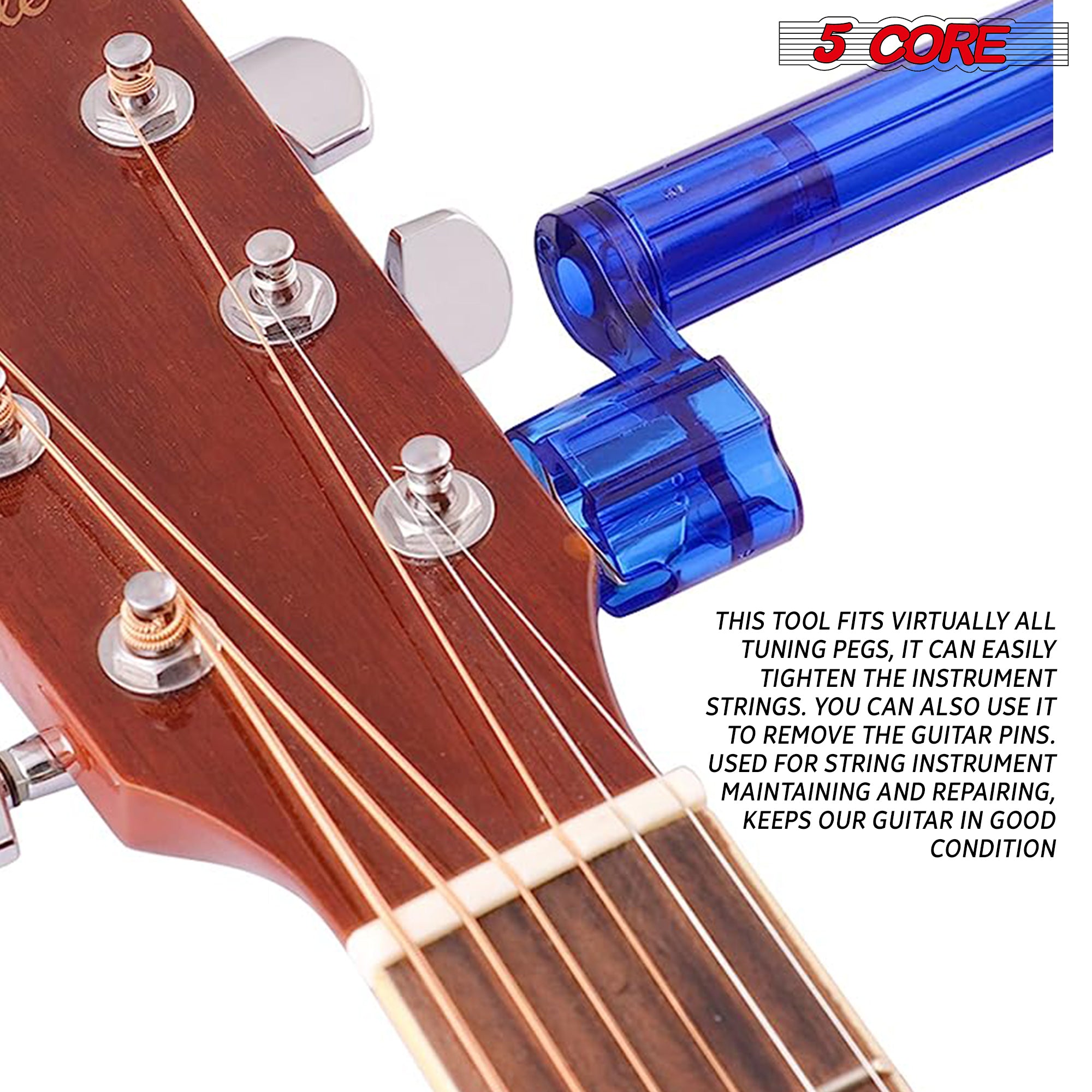 5 Core Guitar String Winder 5Pc Peg Winder Bridge Pin Tools for Acoustic Classical & Electric Guitar