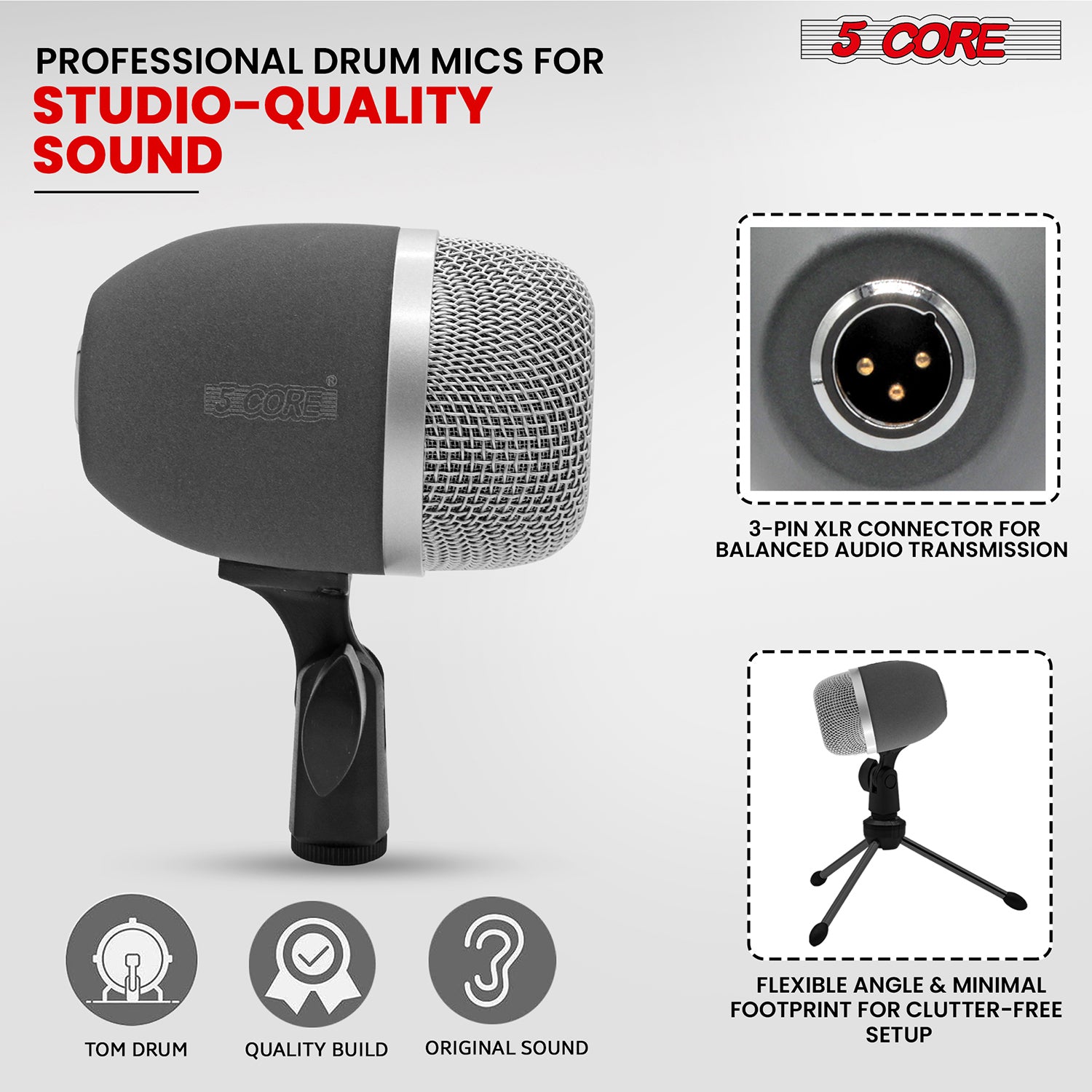 5 Core Conga Mic Snare Tom Microphone Drum Kit Condenser XLR Instrument Mics