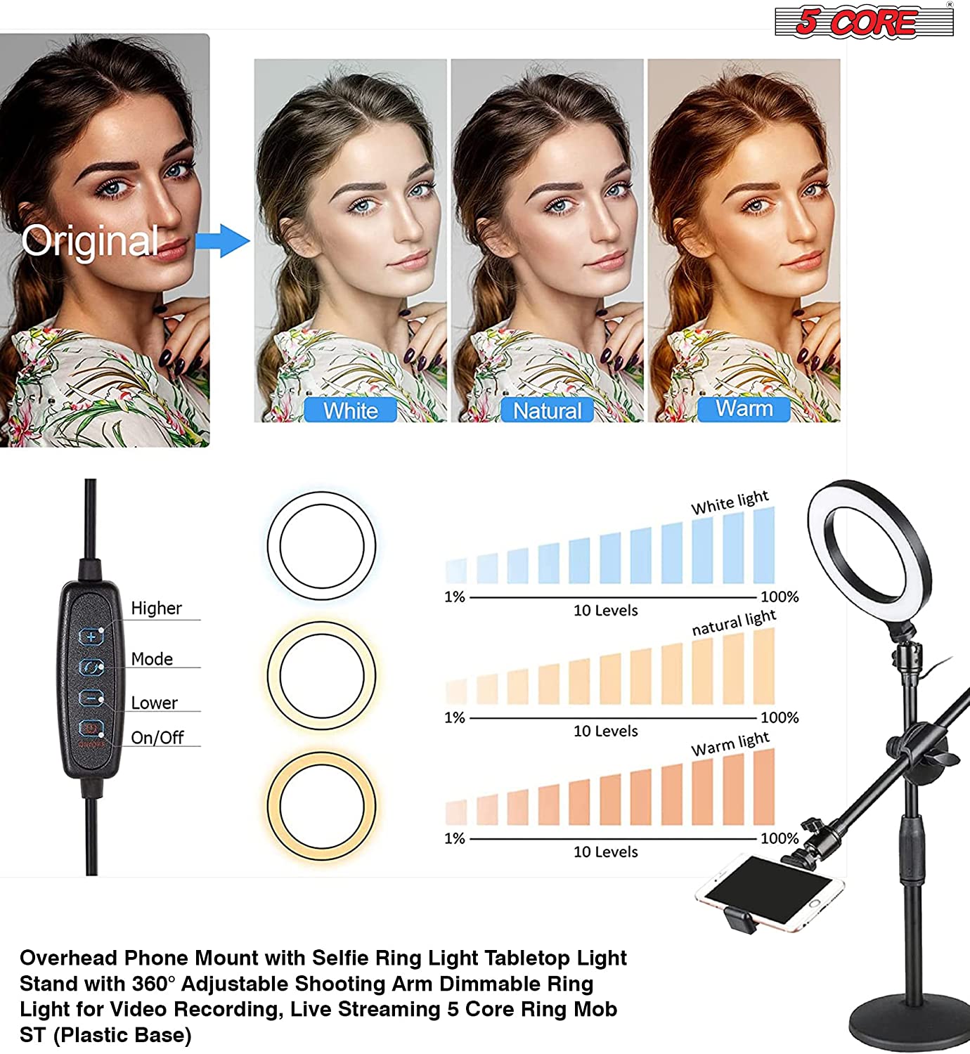 6 inch Ring Light with Cell Phone Stand Adjustable Ringlight Angle • LED Circle Light w Phone Holder
