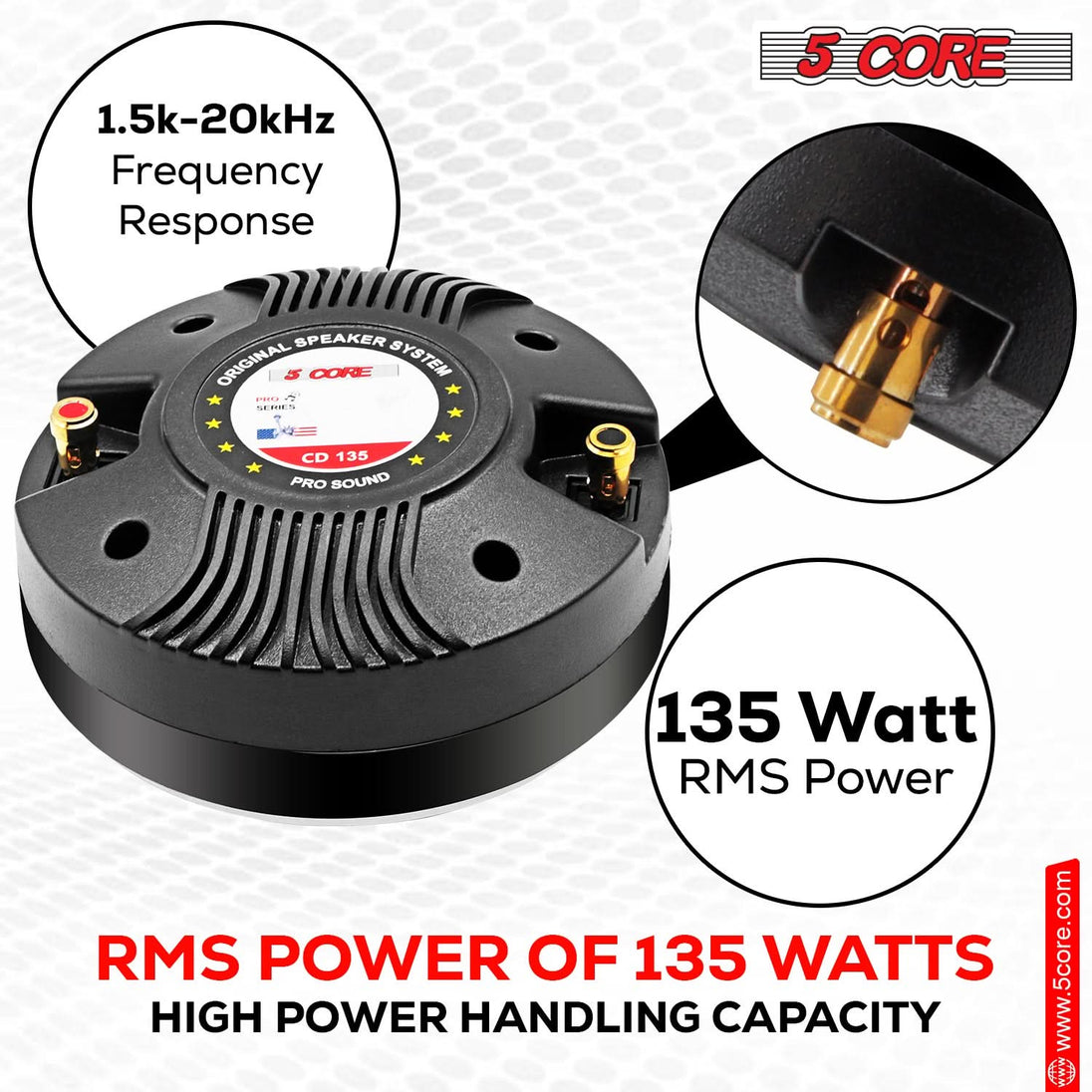 5 Core 135W RMS Compression Driver with 18 TPI Threading