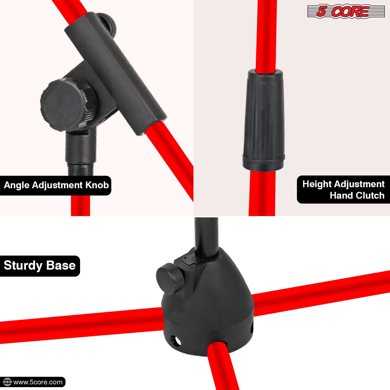 5Core Tripod Mic Stand Heavy Duty Adjustable Holder Floor Microphone Boom Arm RED