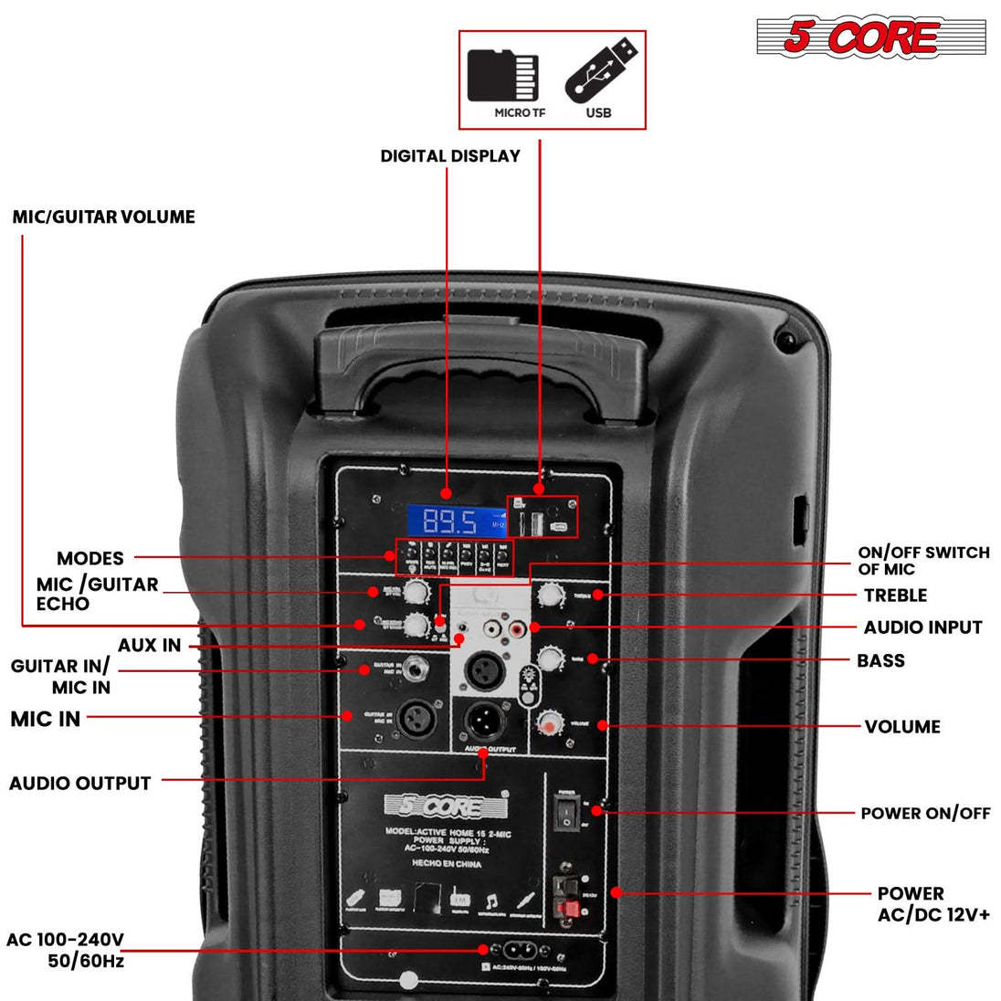 Bluetooth PA speaker with versatile input options for seamless connectivity and dynamic sound.