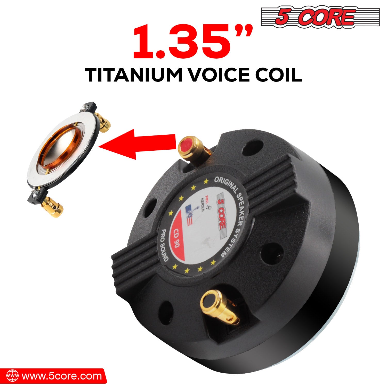  The 1.35-inch Titanium voice coil of the subwoofer enhances efficiency and prevents overheating, ensuring a consistent and reliable performance.