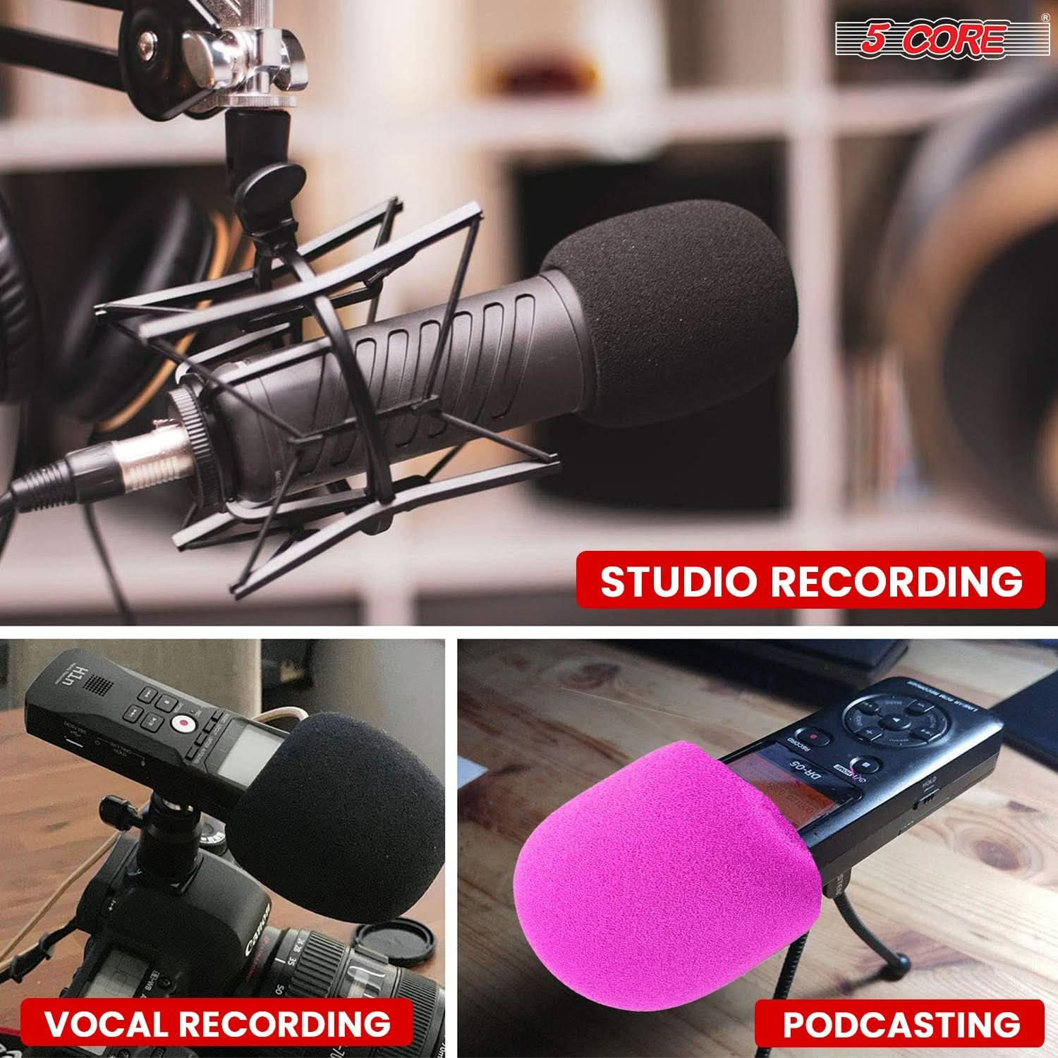 5Core Microphone Cover Soft Foam Mic Windscreen Windproof Sponge for Handheld Mic