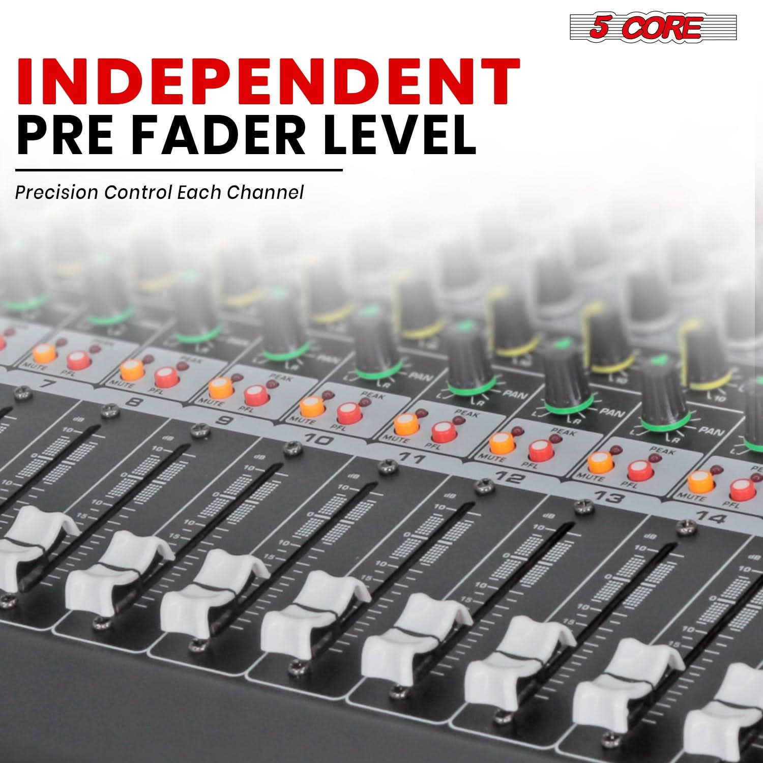 5 Core Audio Mixer 24 Channel DJ Sound Board w Bluetooth USB PC Recording PA Analog Mixing Interface