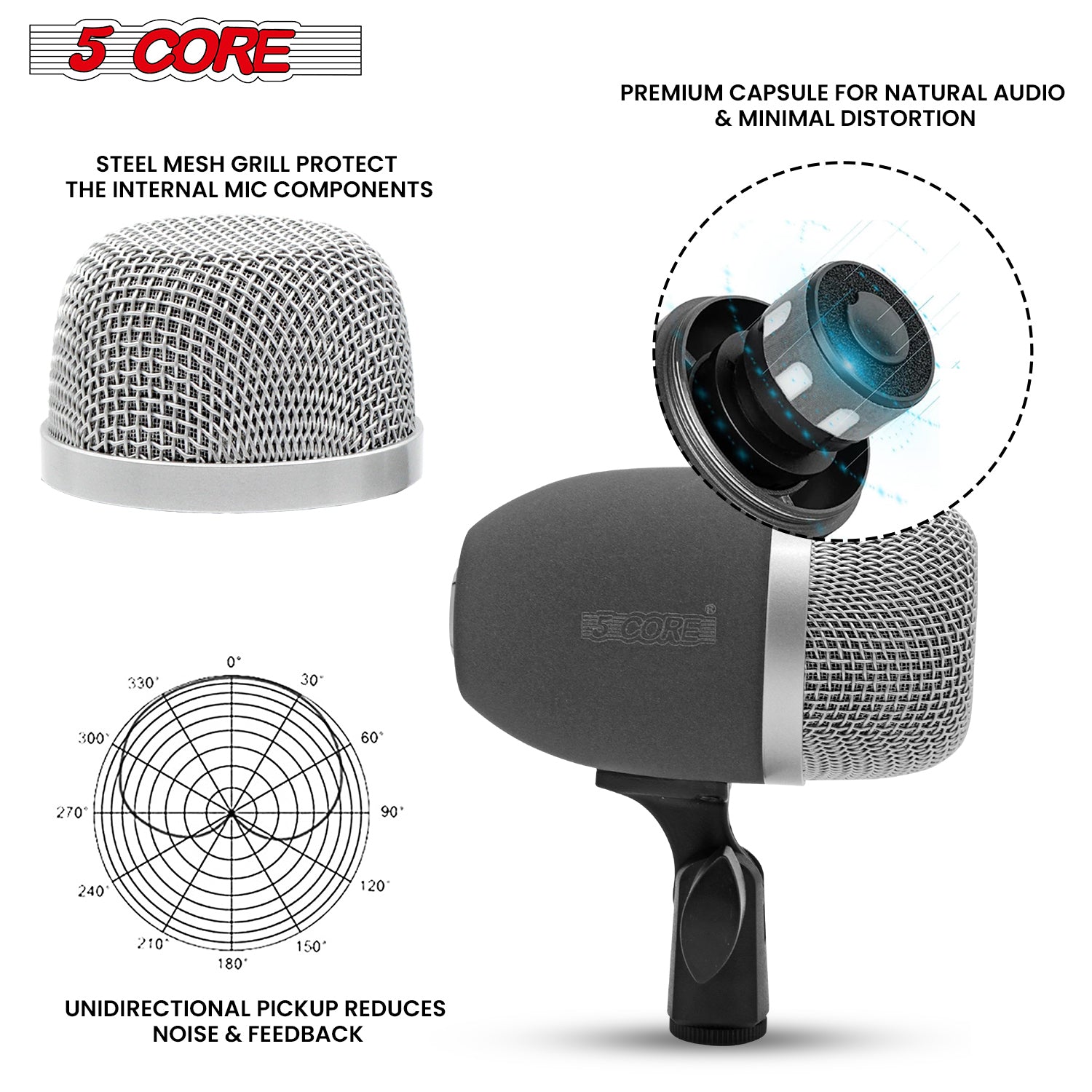 5 Core Tabla Microphone Set • Uni-Directional Bayan Dayan Instrument Mic w Balanced XLR Connection