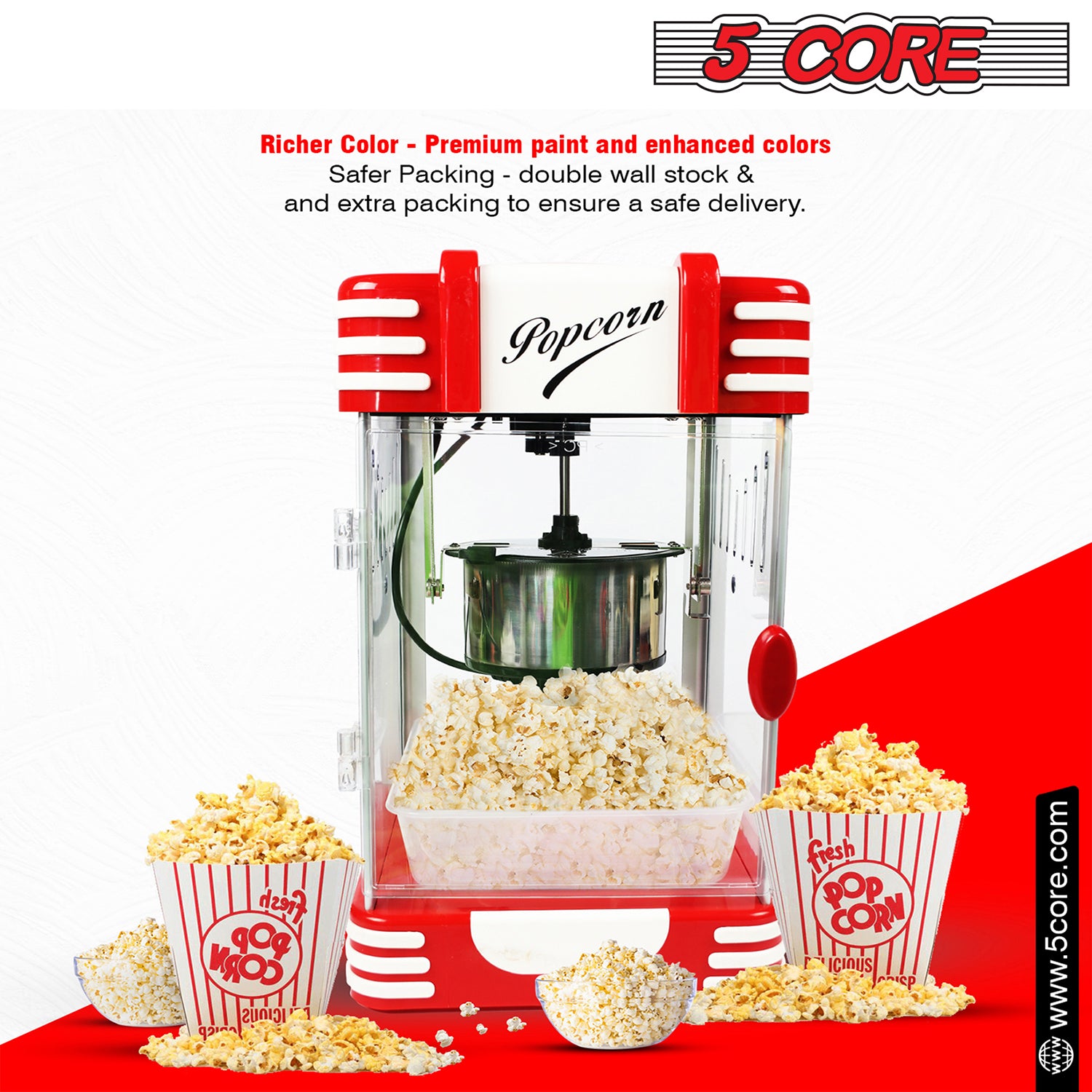 5Core Theater Style PRO Popcorn Machine Electric Hot Oil Popper 4 Oz Kettle 300W