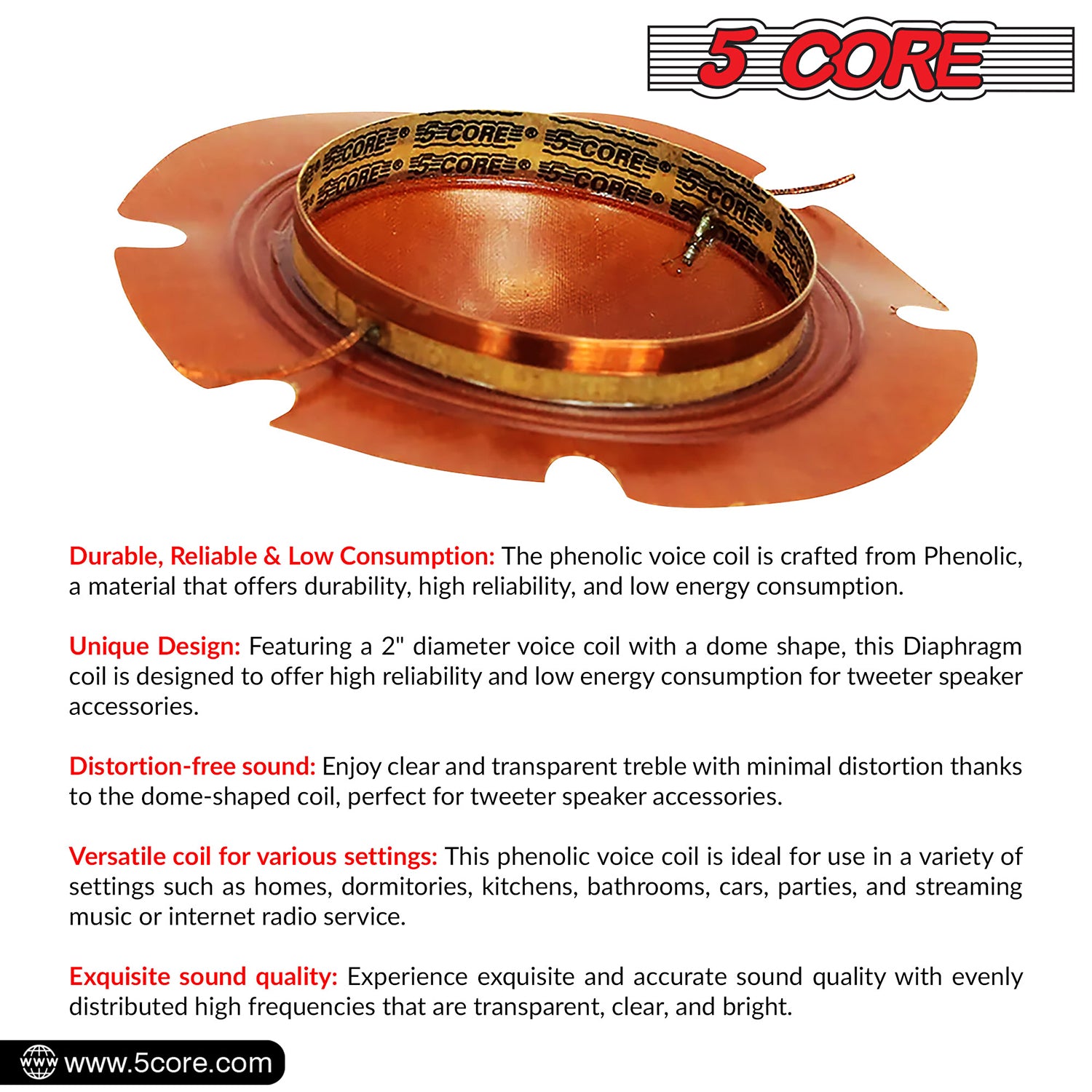 5 Core Voice Coil Diaphragm • Phenolic 2" Voice Coils • for Compression Horn Driver