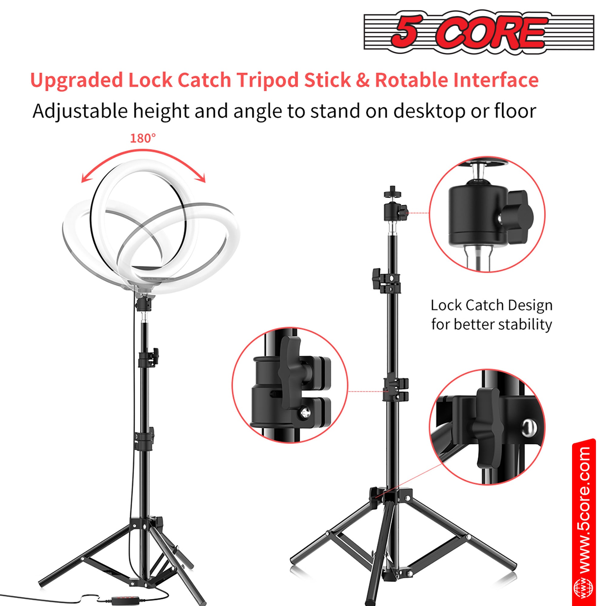 5 Core Ring Light 10 Inch W Tripod Phone Stand Adjustable Selfie Lights For Makeup Recording Podcast Streaming w Remote Included - RL 10