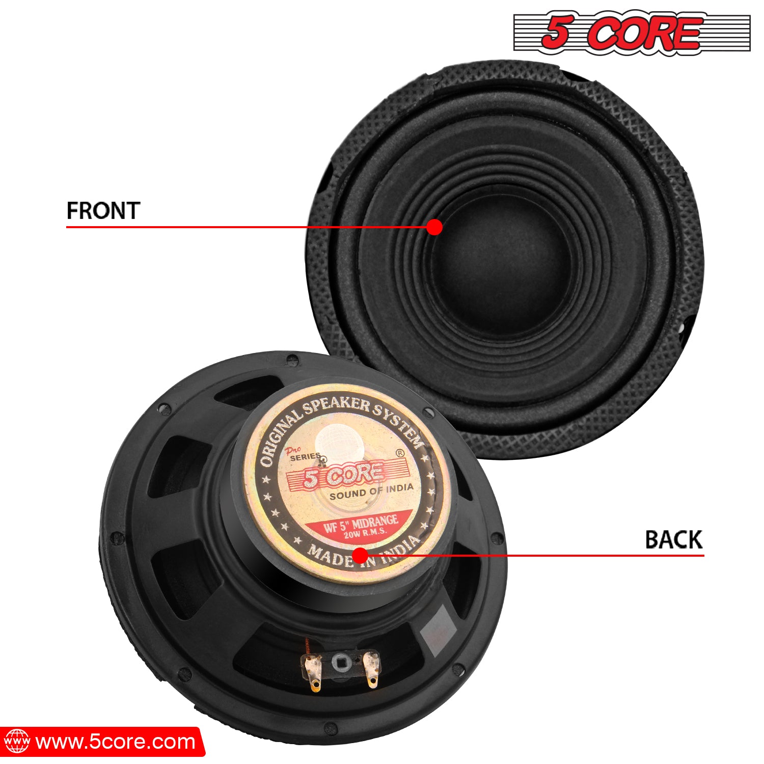 Enhance Your Car's Sound with 5 Core's Pair of 5 Inch, 200W Midrange Speakers