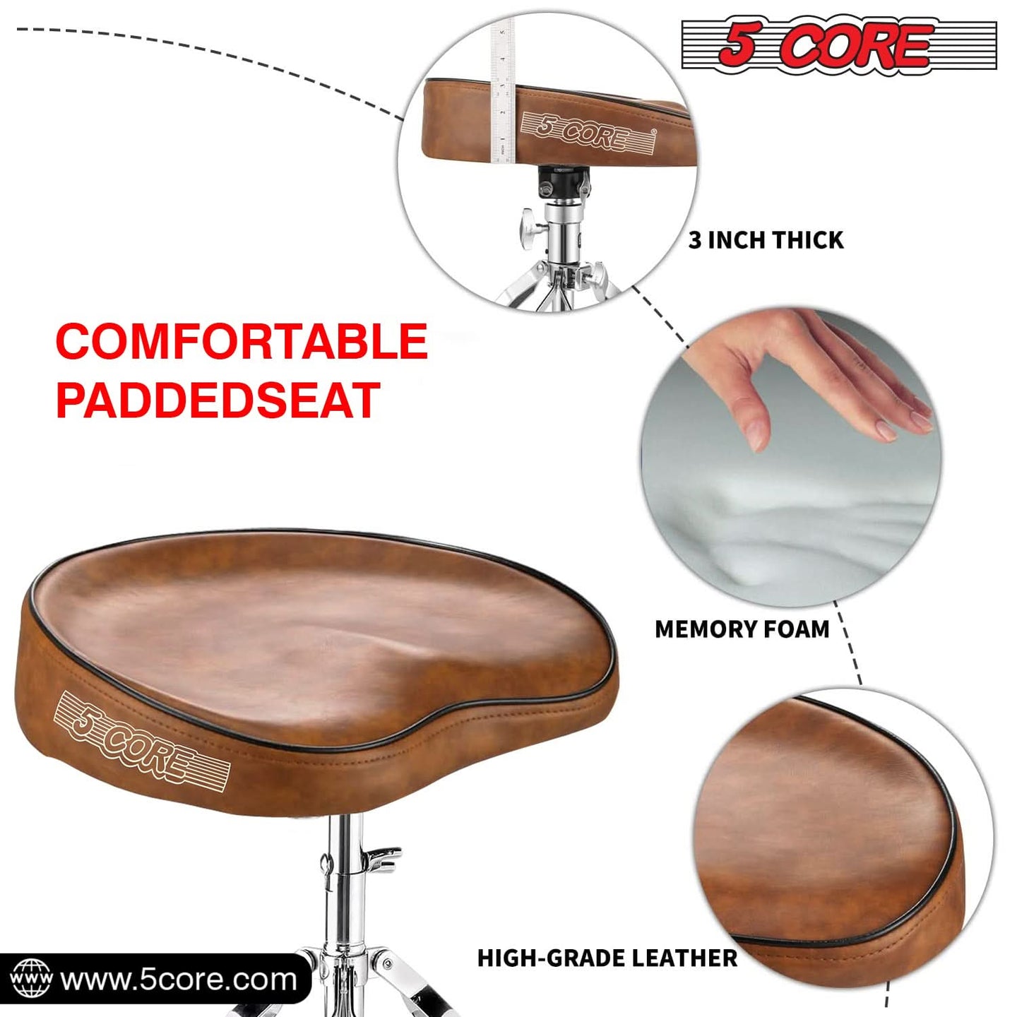 5 Core music stool: Versatile design, padded seat, adjustable height, built for performance.