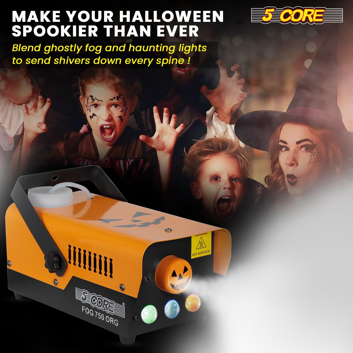 5 Core Fog Smoke Machine 750W Low Lying Indoor Outdoor 250ML Fog Maker with LED Lights Fogger for Halloween Wedding Party Christmas Stage Effect