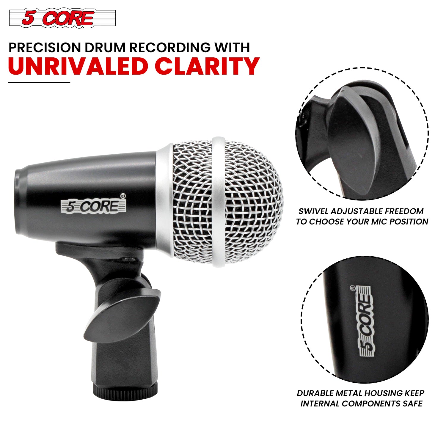 5 Core Conga Mic Snare Tom Cardioid Dynamic Microphone for Drummer Precision Instrument