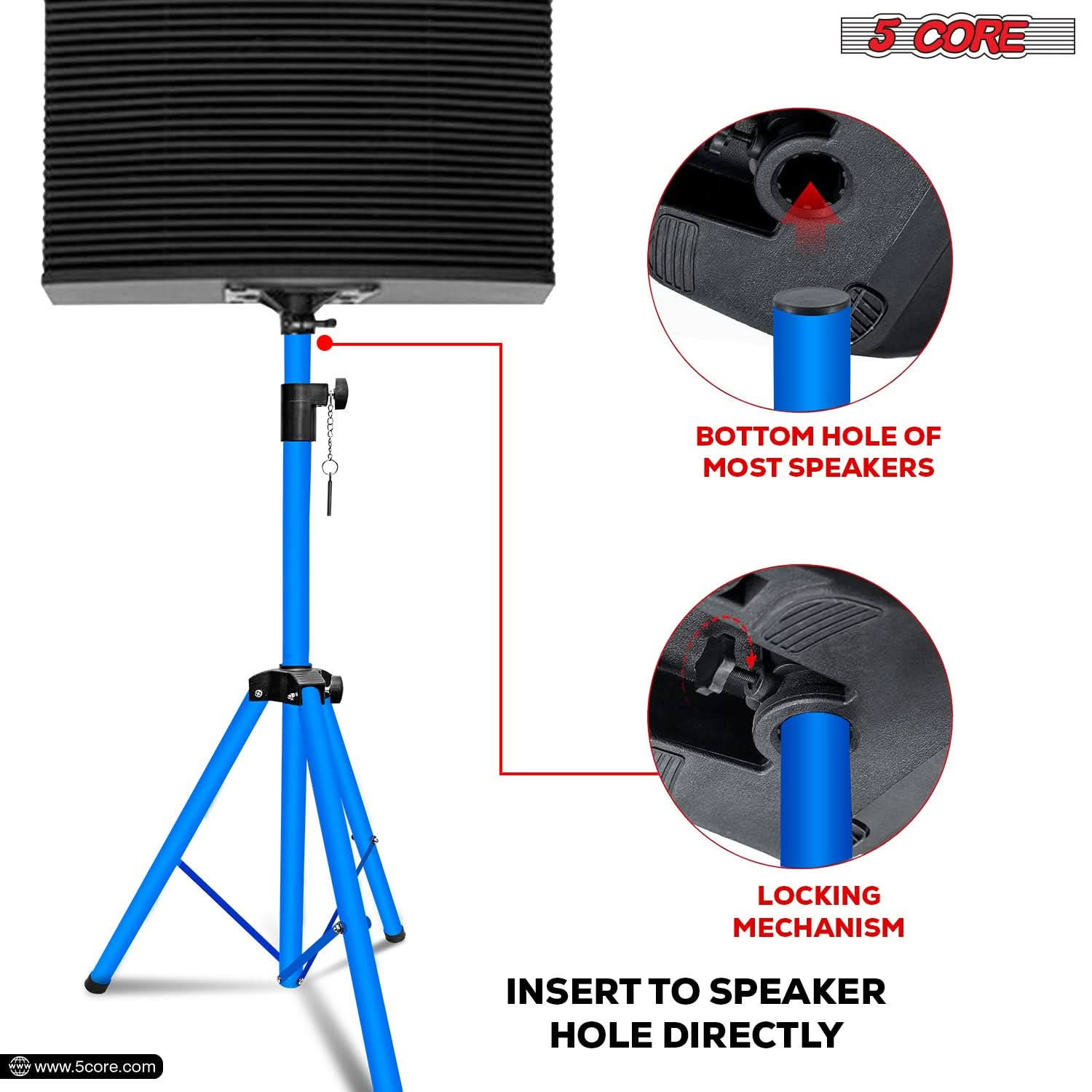 5Core Speaker Stand Tripod Tall Adjustable 72 Inch DJ Pole Mount Studio Monitor Stands SKY BLUE