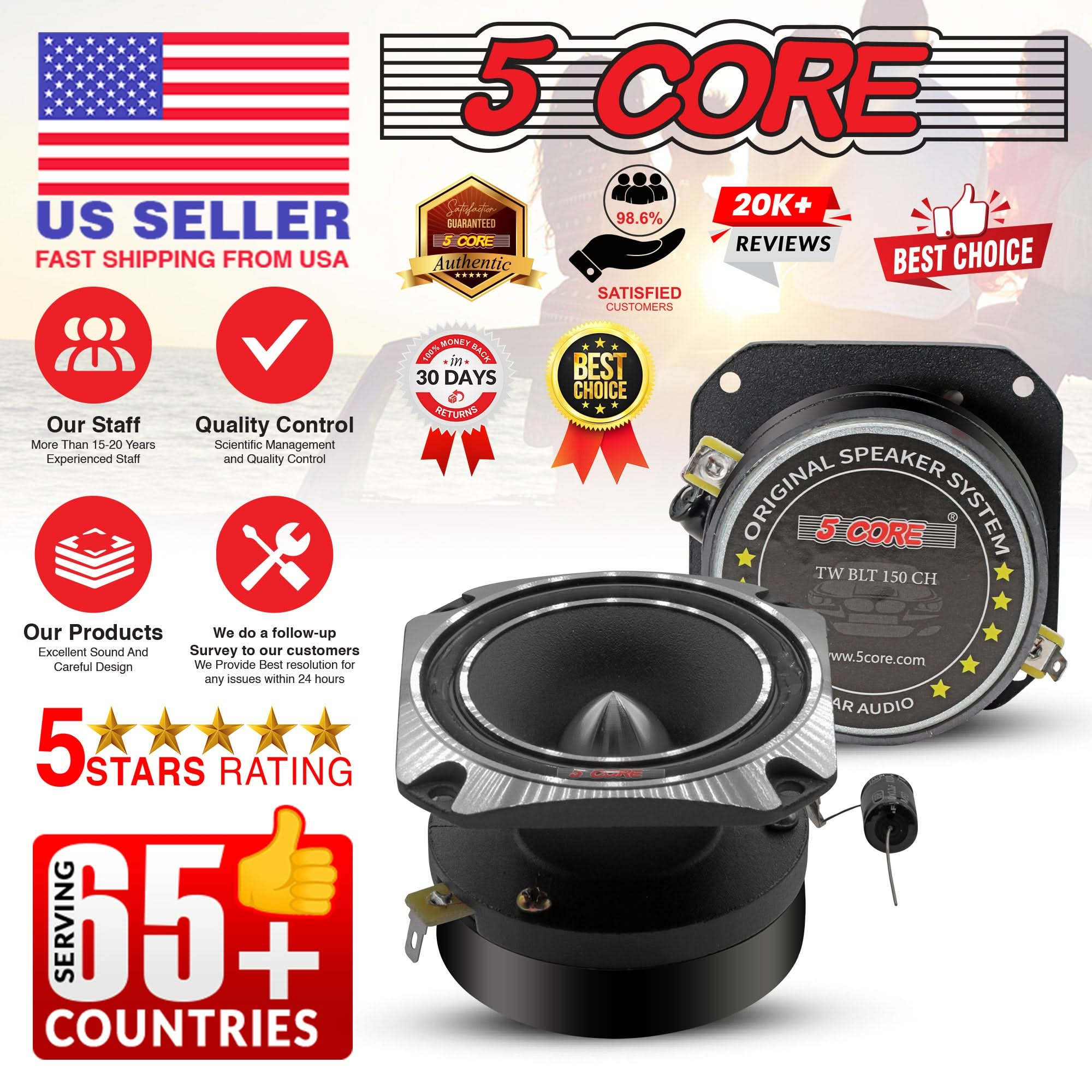 5Core Tweeters Speakers Car Audio Pair 600W Peak 3.5 Inch Super Tweeter Bullet