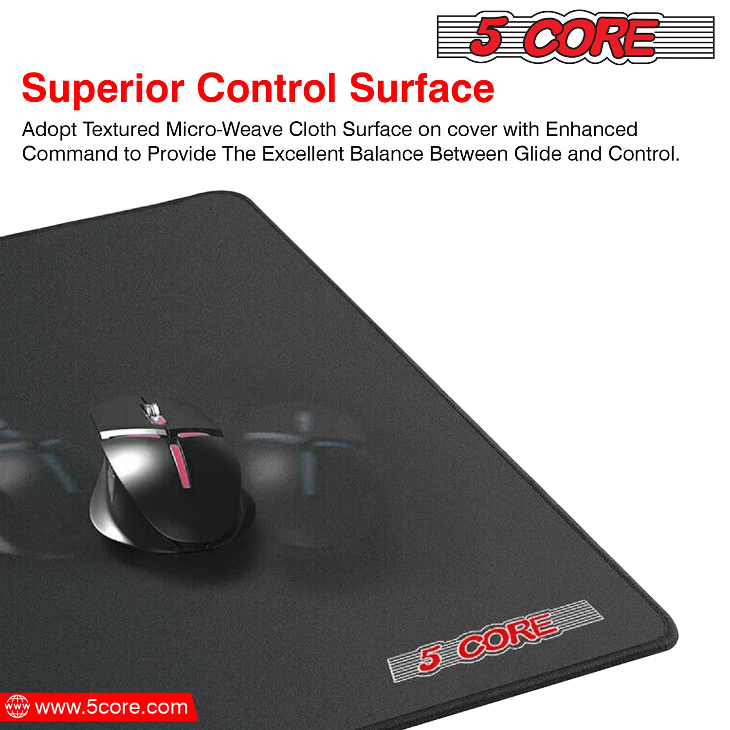 5Core Large Gaming Mouse Pad Extended Mouse Mat with Stitched Edges Durable Non-Slip Rubber Base