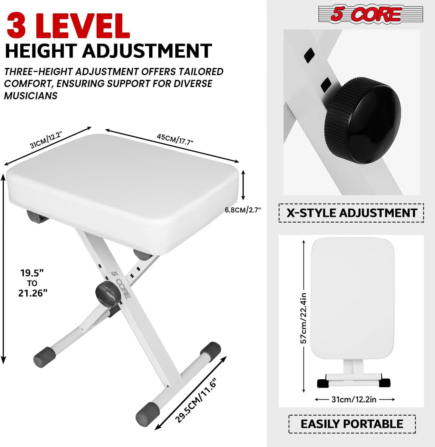 5Core Keyboard Stand Adjustable z Style Piano Riser + Keyboard Piano Bench