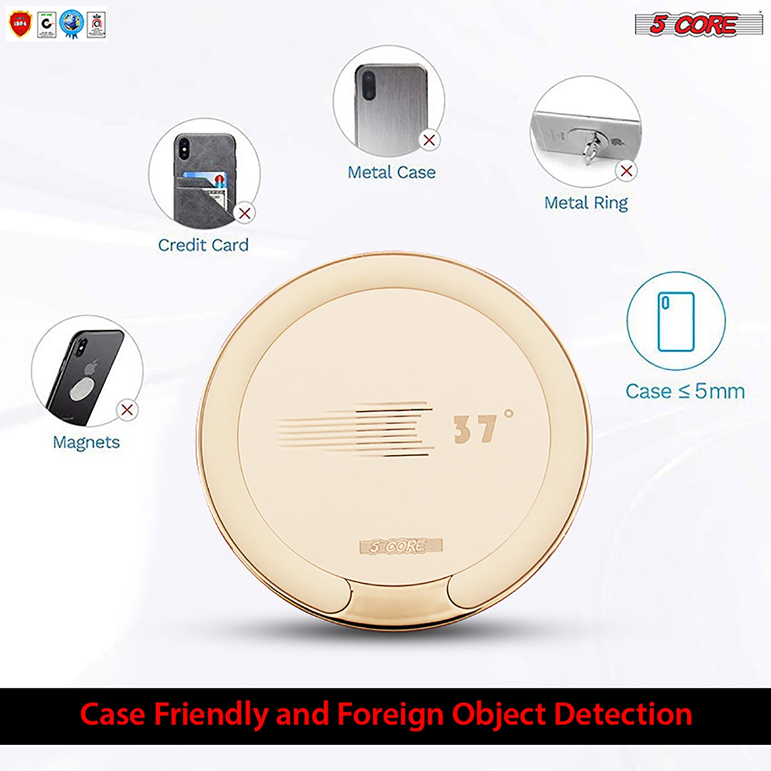 5 Core Wireless Charger Charging Station Fast QI Charging Pad w Upgraded Coil Case Friendly Wireless Samsung iPhone AirPod Fast Charging -CDKW04 W
