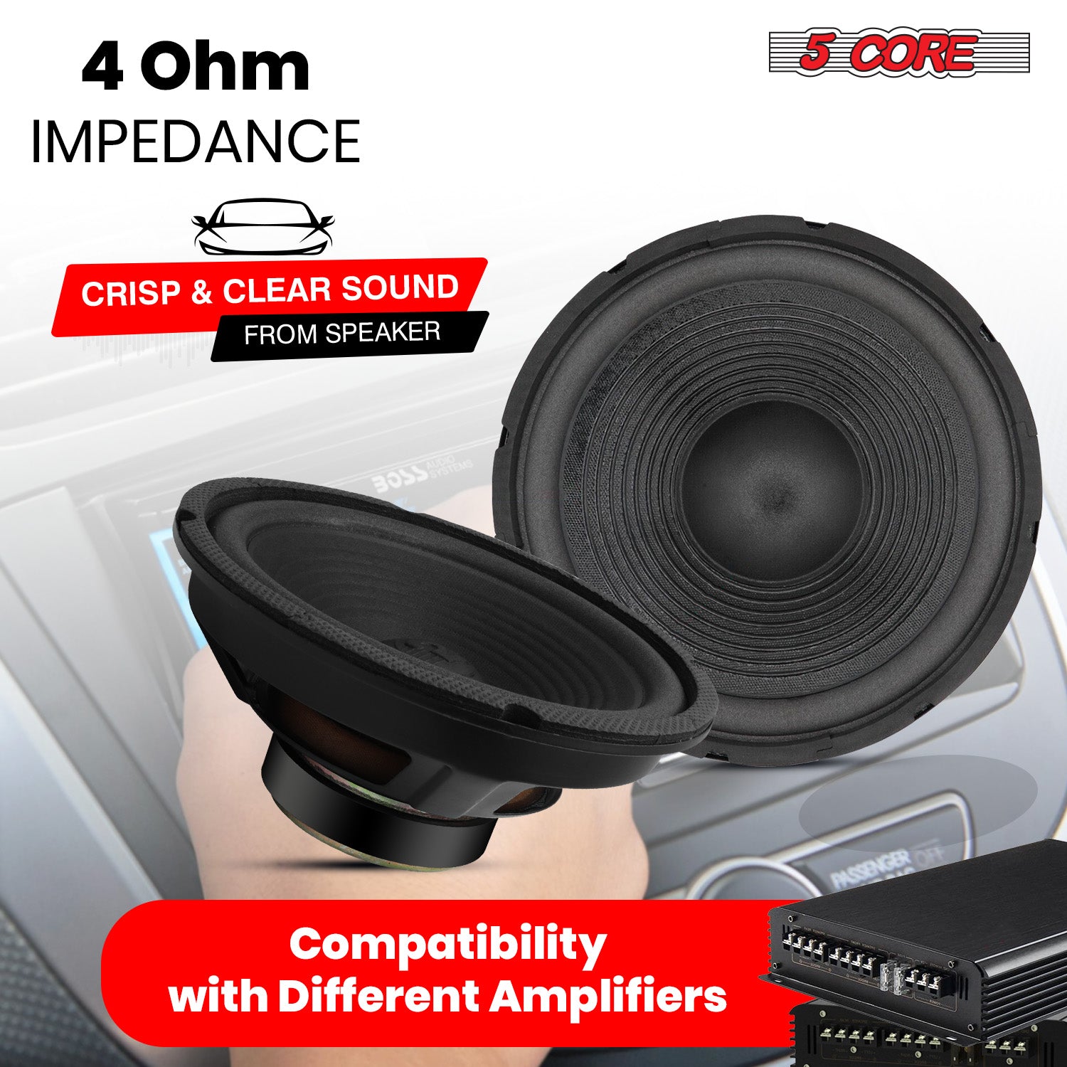 5Core 8 Inch Subwoofer Speaker 500W Peak 4 Ohm Replacement Car Bass Sub Woofer 4 PCS