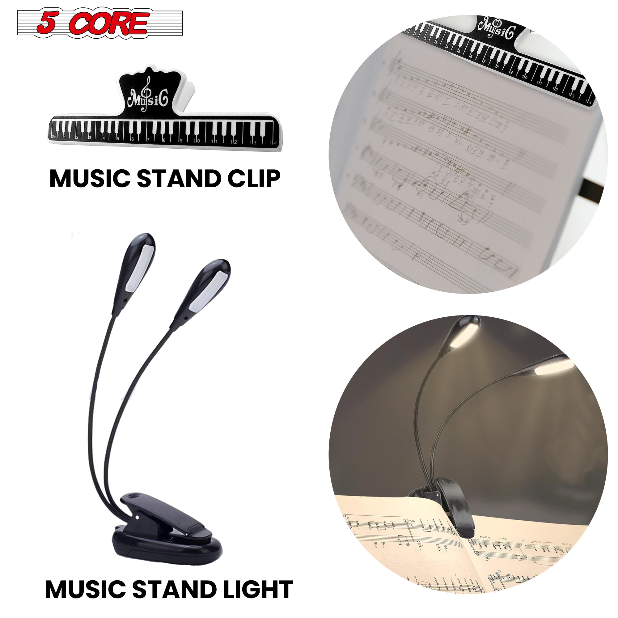 5Core Music Stand For Sheet Music Portable Tripod Adjustable Folding With Light Note Holder BLUE