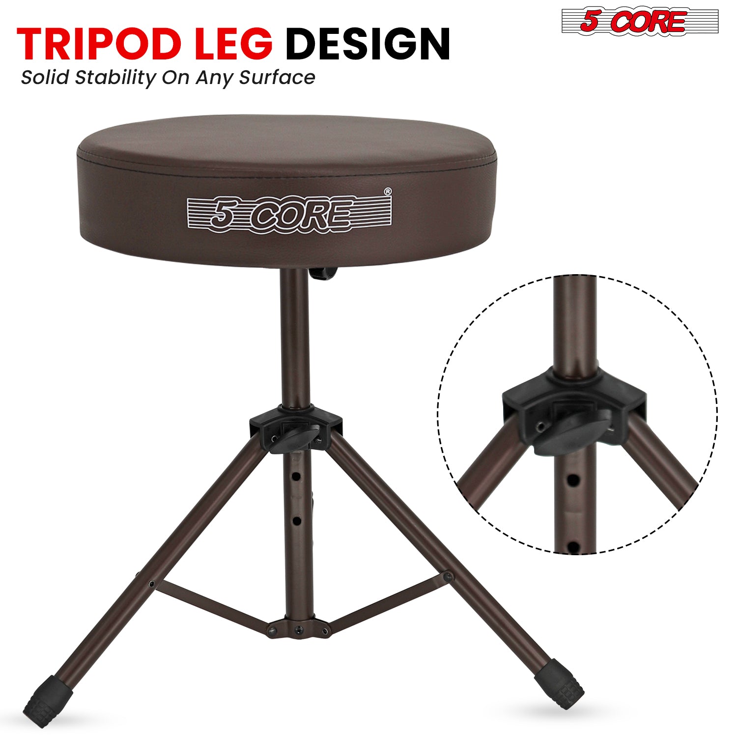 5Core Drum Throne Adjustable Guitar Stool Padded Drummer Seat for Adults & Kids BROWN