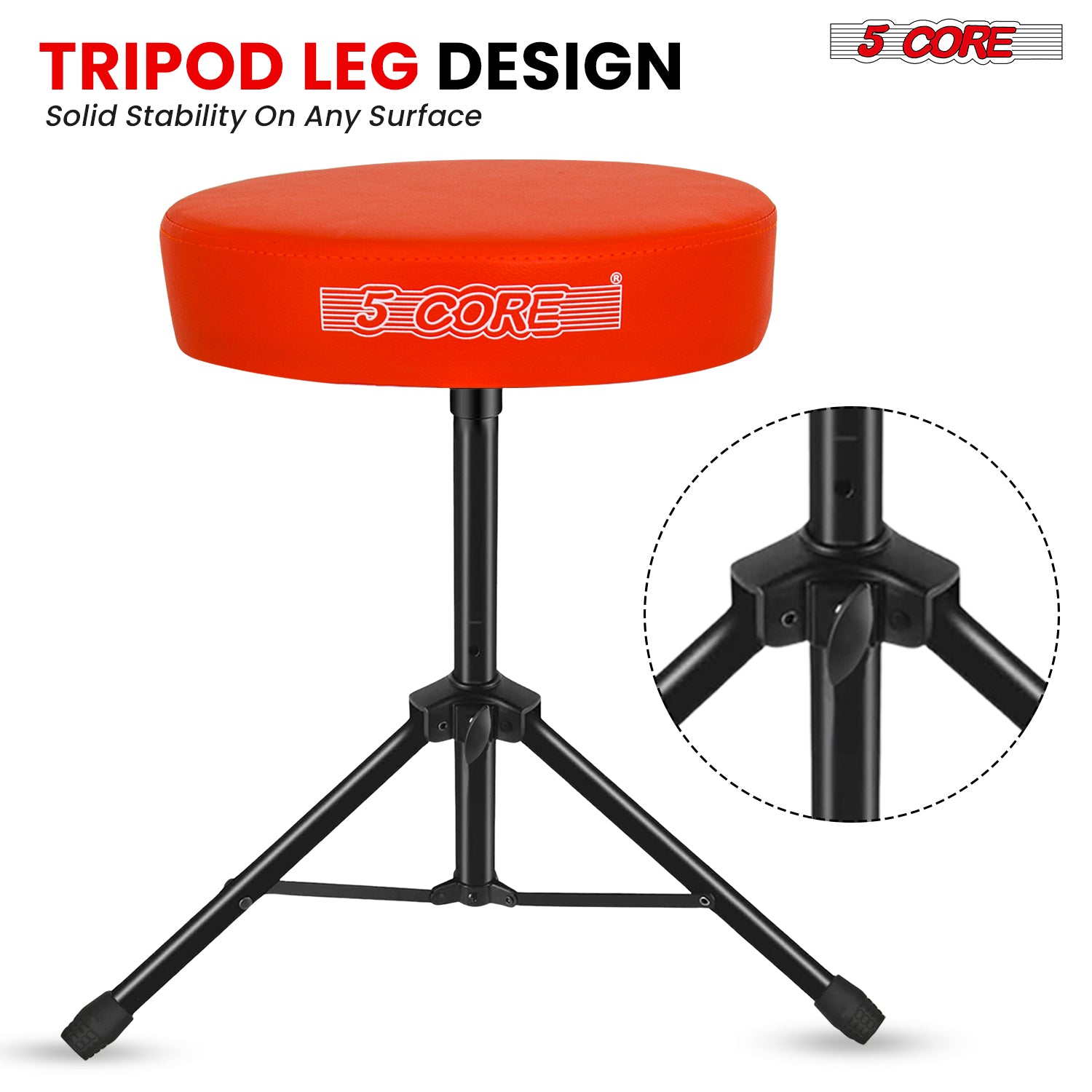 5Core Drum Throne Adjustable Guitar Stool Padded Drummer Seat for Adults & Kids ORANGE