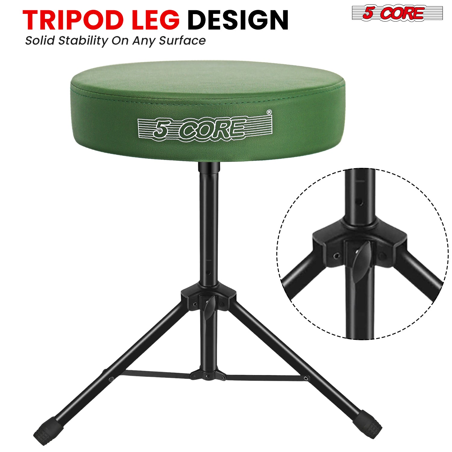 5Core Drum Throne Adjustable Guitar Stool Padded Drummer Seat for Adults & Kids Dark Green