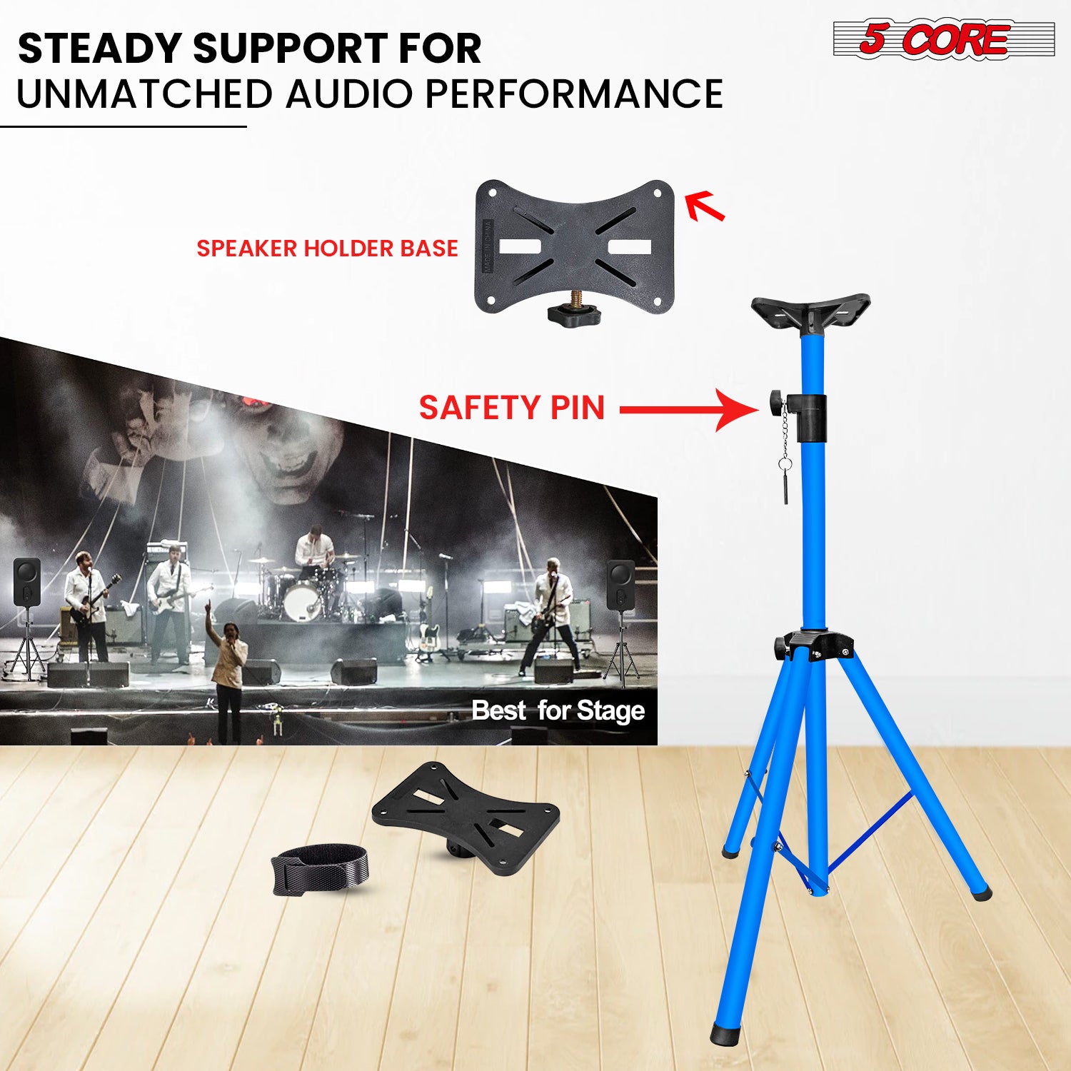 5 Core Speaker Stand Tripod Floor Adjustable Up to 48 Inch DJ Studio Monitor Stands Pole Mount Pair SKY BLUE