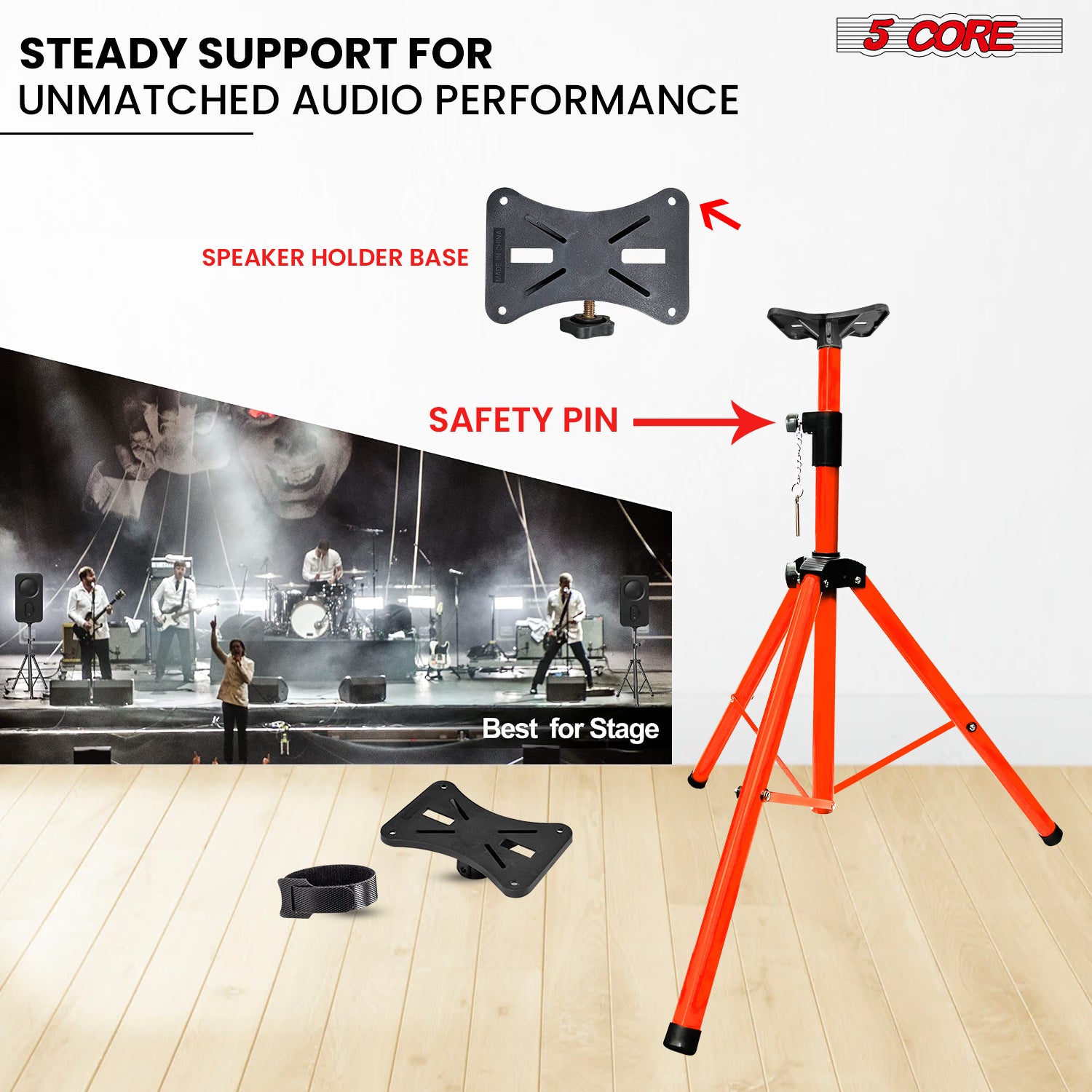 5 Core Speaker Stand Tripod Floor Adjustable Up to 48 Inch DJ Studio Monitor Stands Pole Mount Pair ORANGE