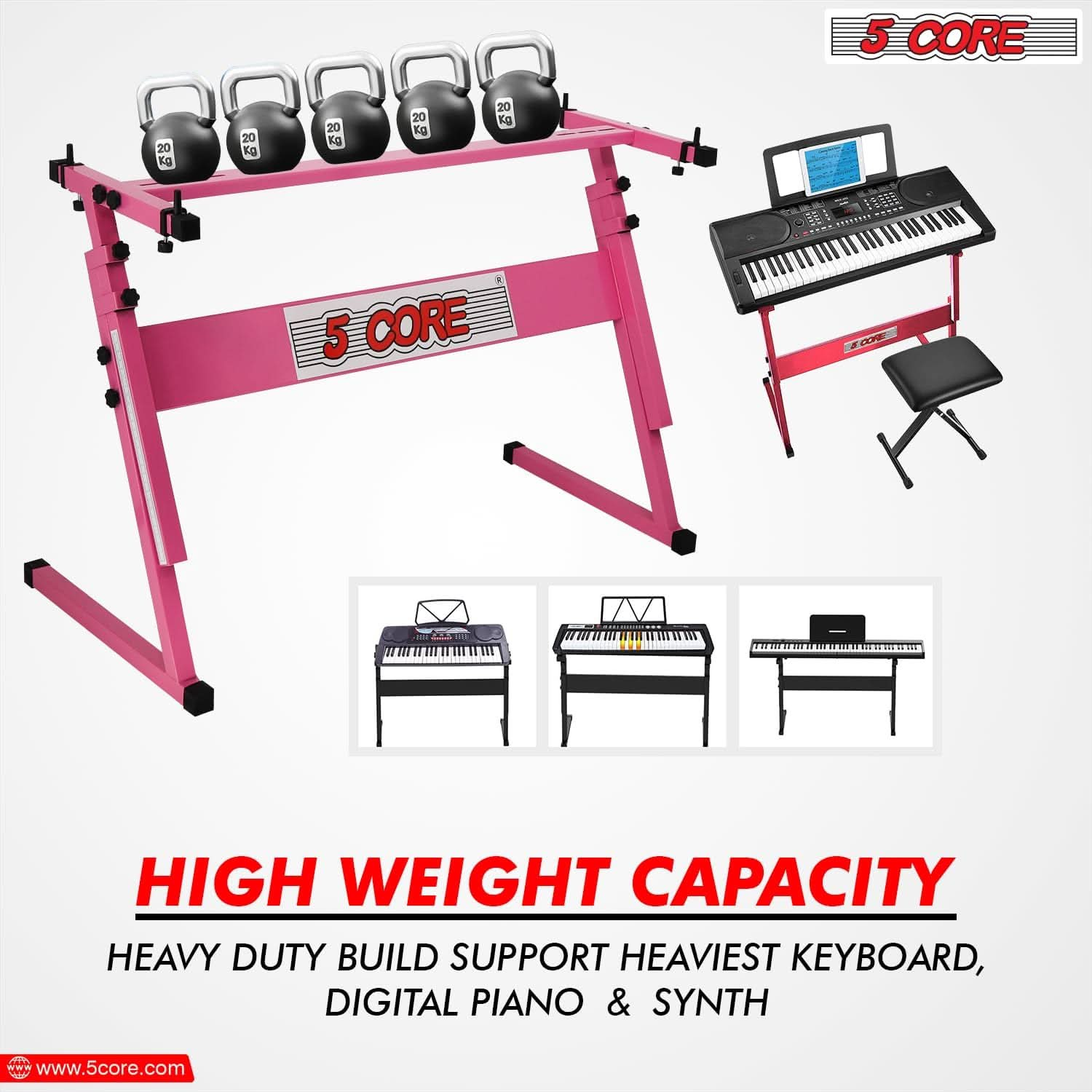 5Core Keyboard Stand Adjustable z Style Piano Riser + Keyboard Piano Bench