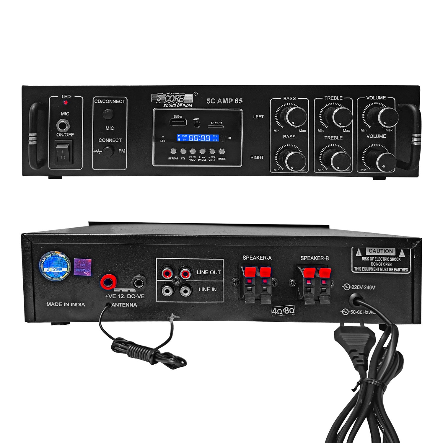 5Core Amplifier 65W RMS Hi-Fi Stereo DJ Amp w USB + AUX + MIC + SD Card Input & EQ Control