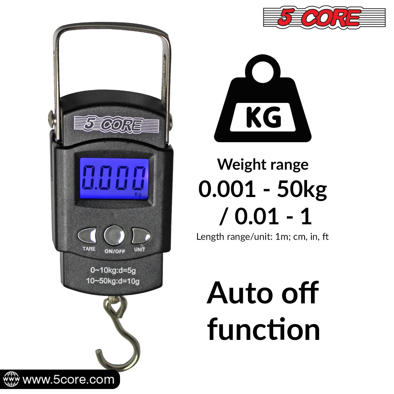 Fishing Scale Luggage Weighing Scale Digital Electronic Balance Backlit LCD  Display Scales with Hanging Hook,50 Killogram / 110 lb - Big Handle