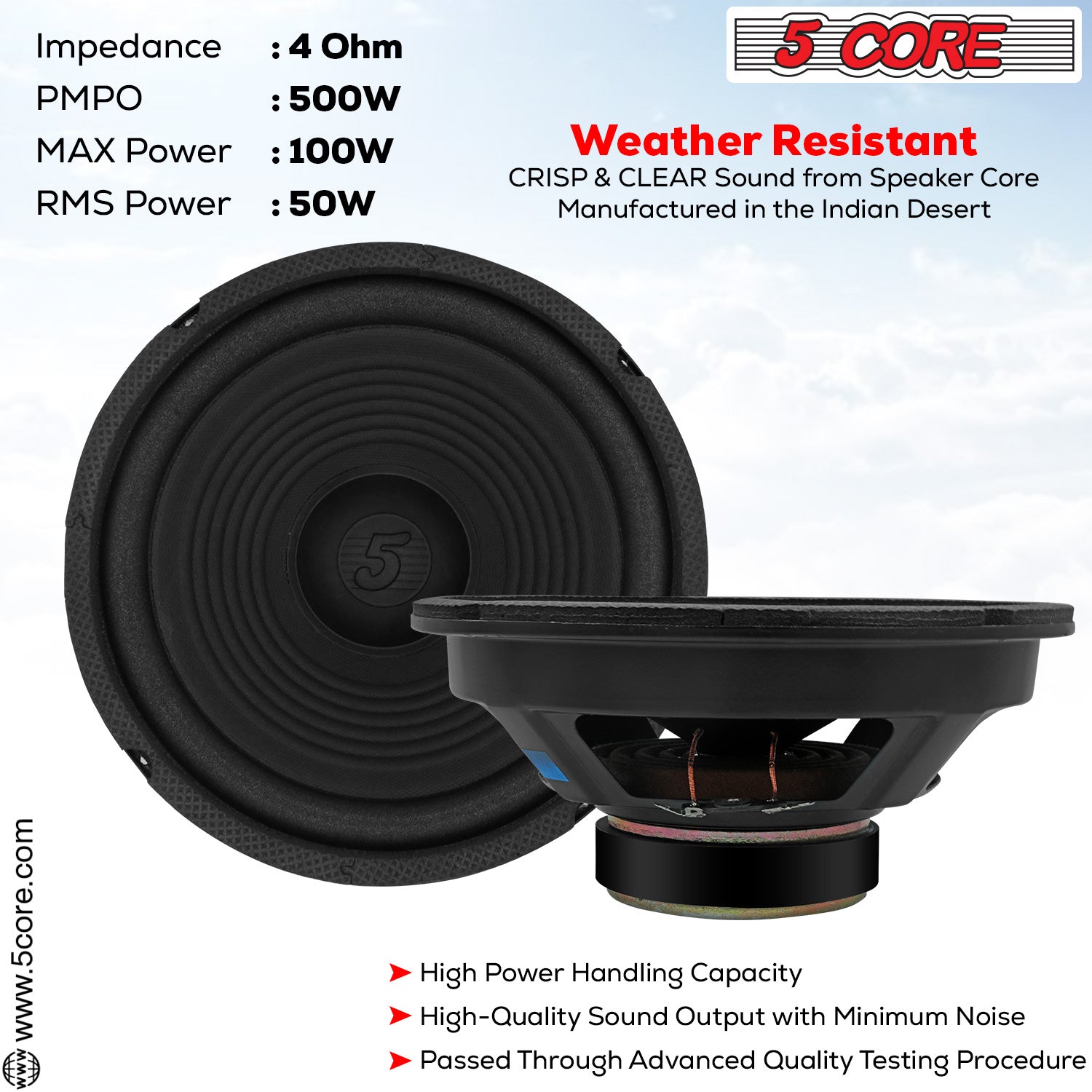 5Core 8 Inch Subwoofer Car Audio 500W PMPO 4 Ohm Bass Sub Woofer Replacement Speaker w 0.81" Voice Coil