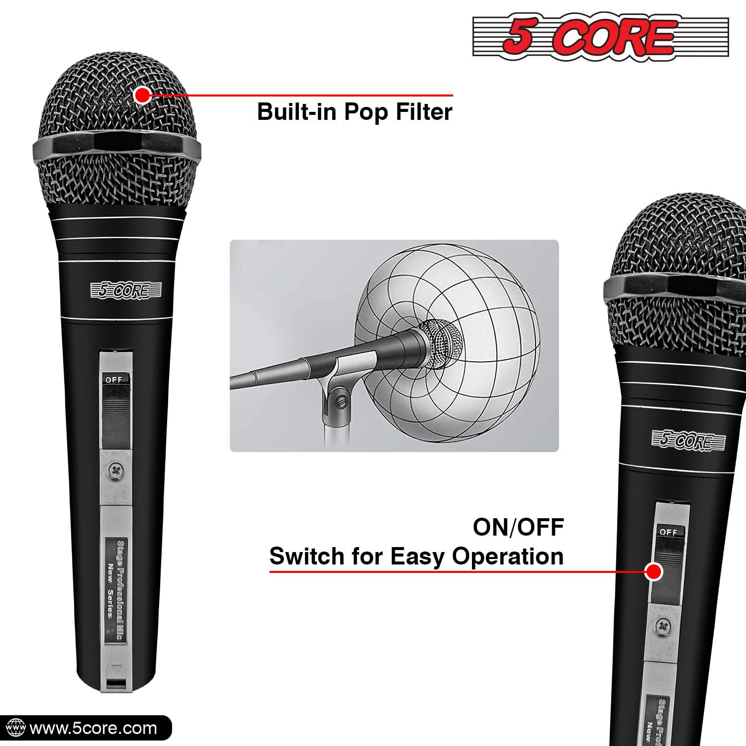 5Core Microphone For Singing Karaoke Mic XLR Dynamic Mic Cardioid Unidirectional Microfono 1/2/3 Pc