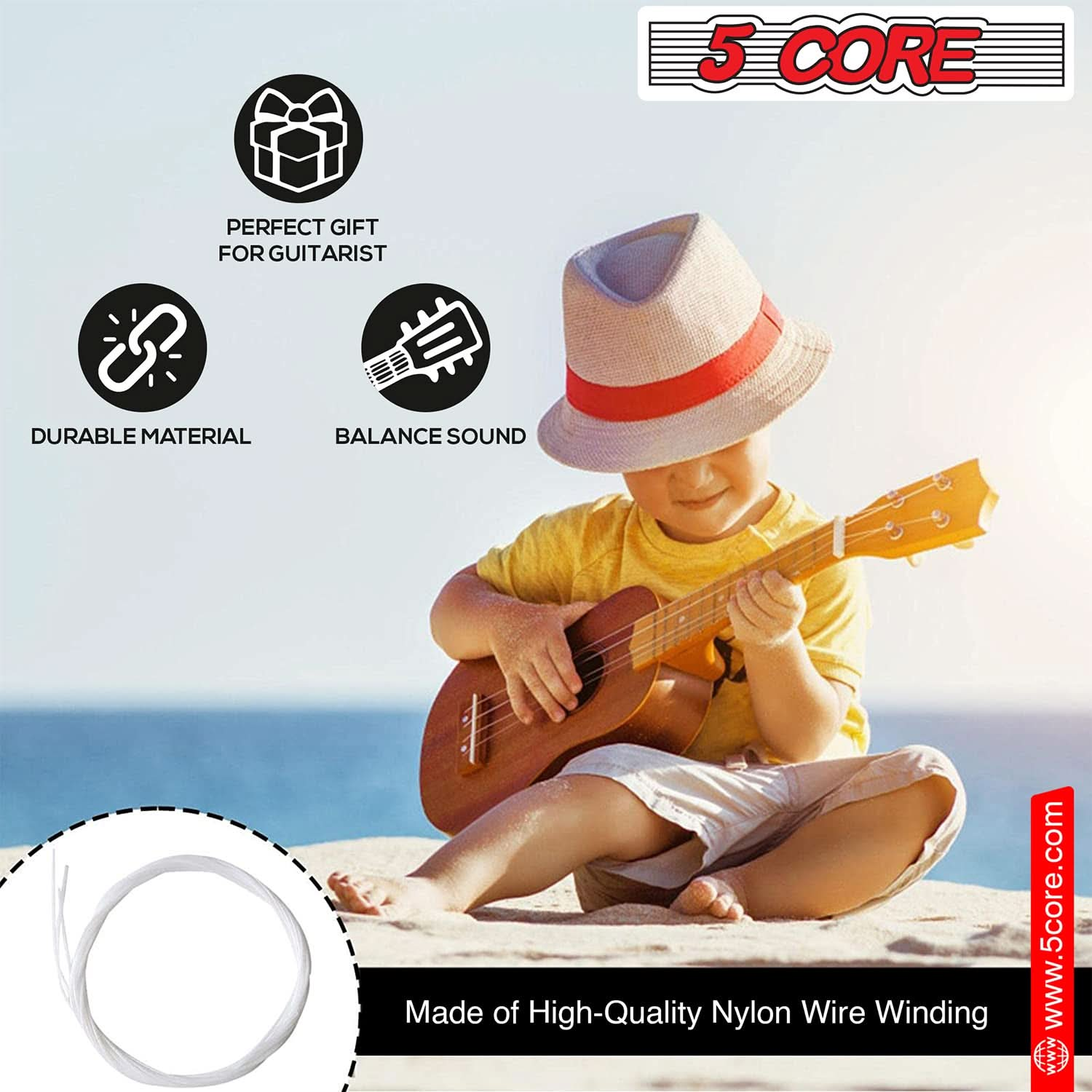 5Core Ukulele Strings Nylon  w Deep Bright Tone  Consistent Feel  Reliable Durability Uku String