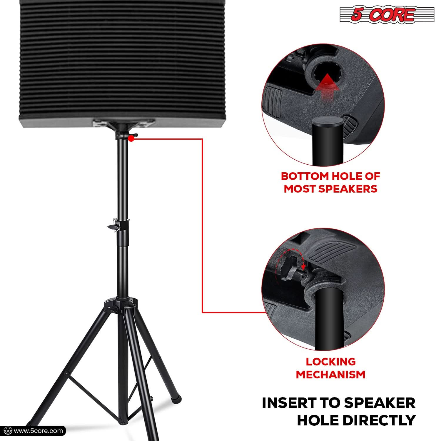 5 Core Speaker Stand Tripod Heavy Duty Adjustable Up to 72 Inch DJ Studio Monitor Stands Pole Mount Black